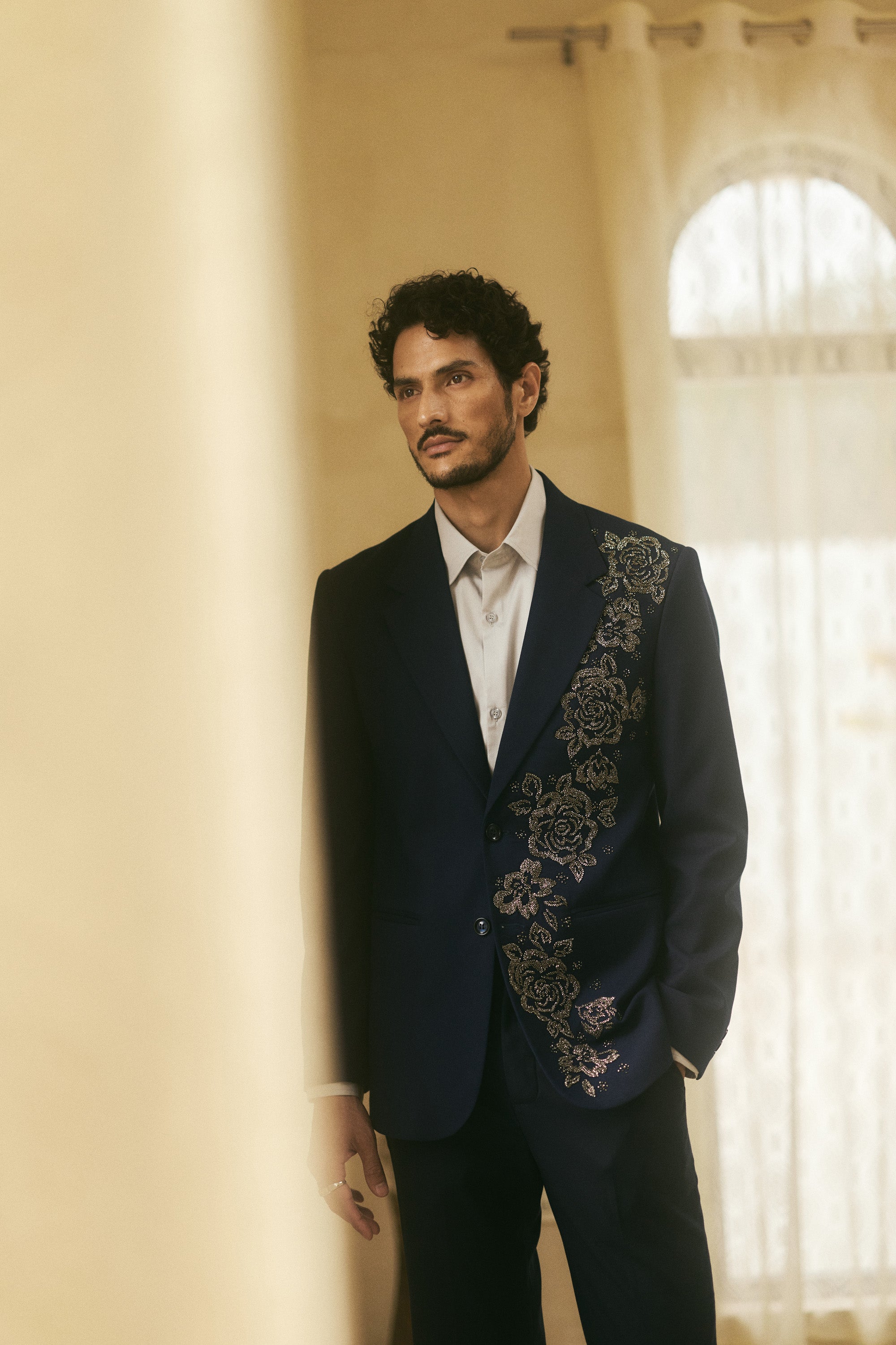 "Nocturne Rose" hand embroidered blazer