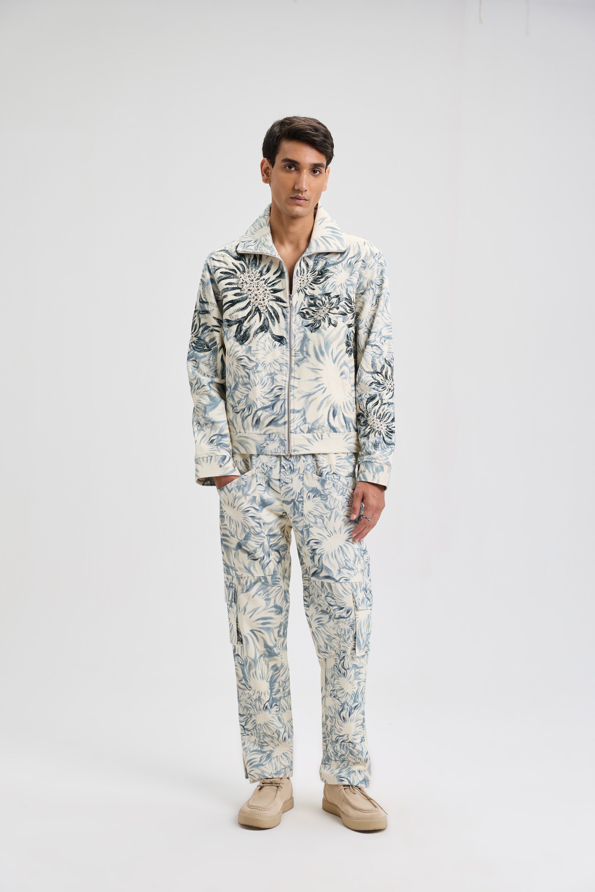 Giverny hand embroidered zip up jacket