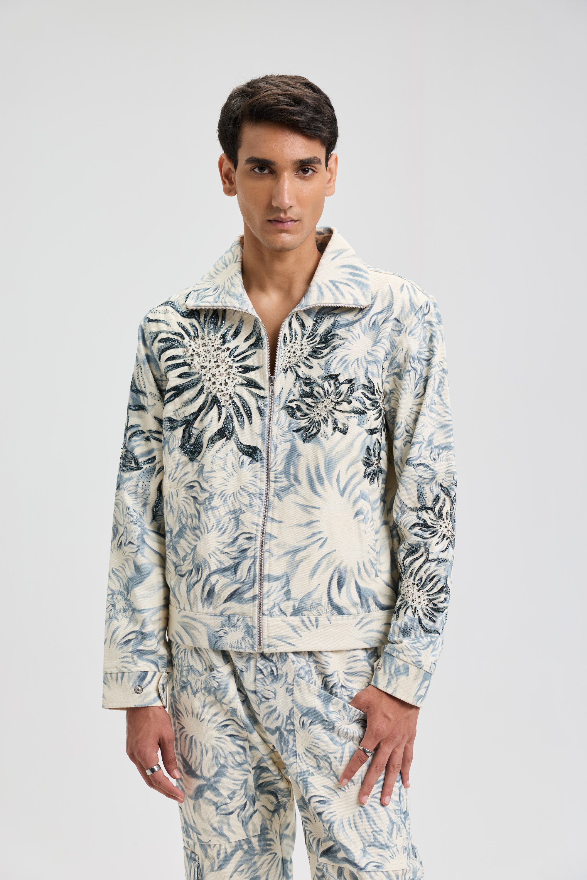 Giverny hand embroidered zip up jacket