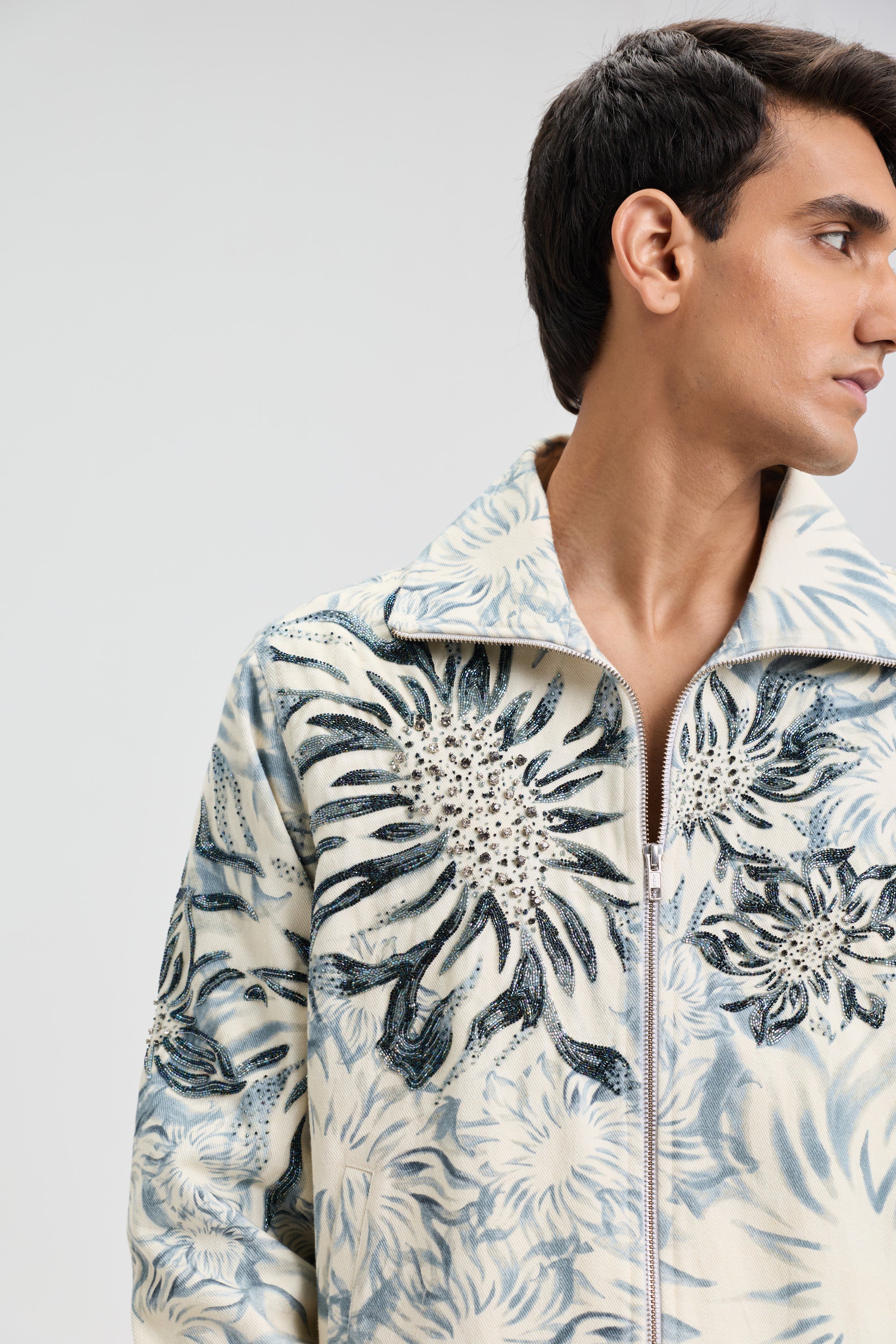 Giverny hand embroidered zip up jacket