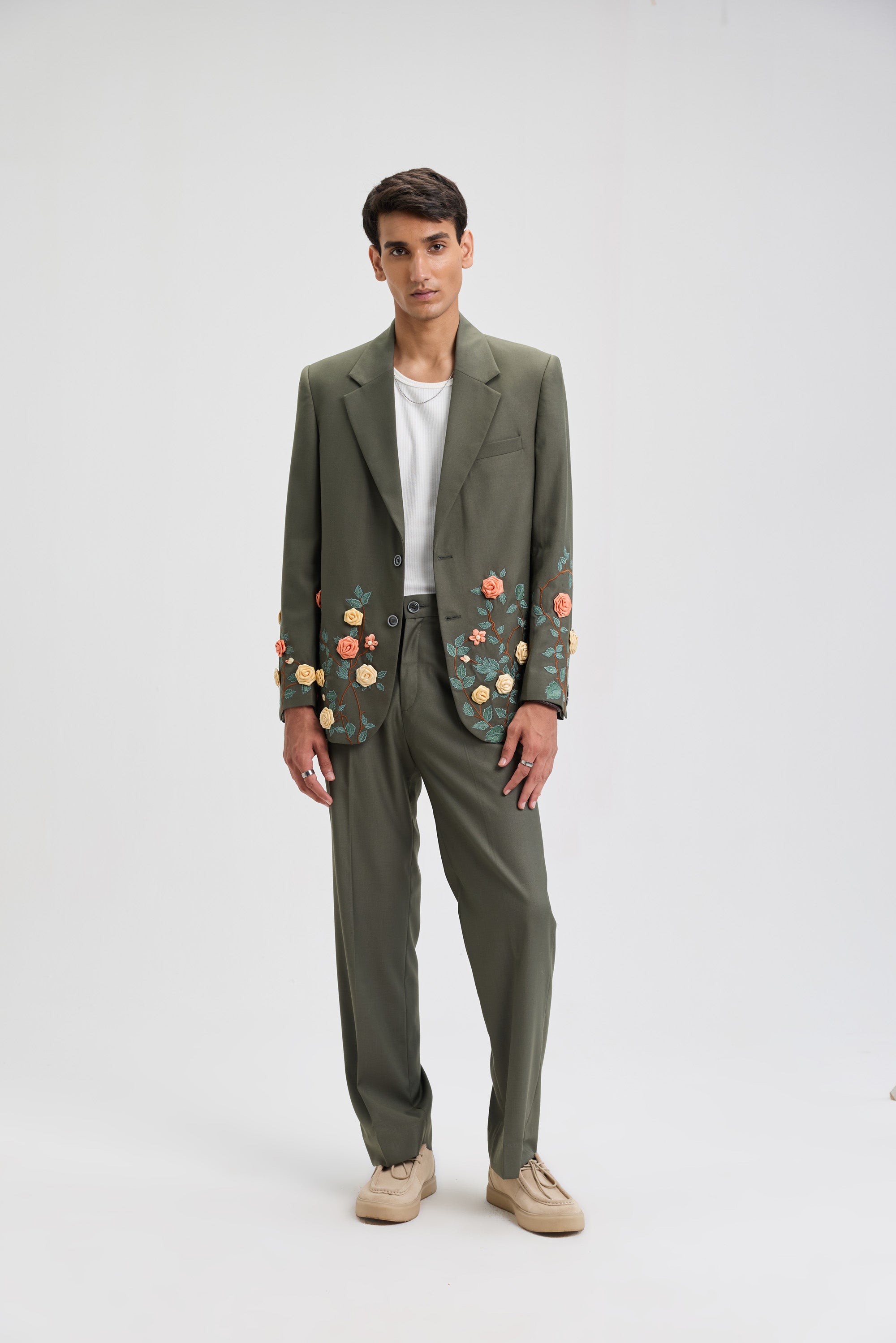 Summer floral hand embroidered Blazer