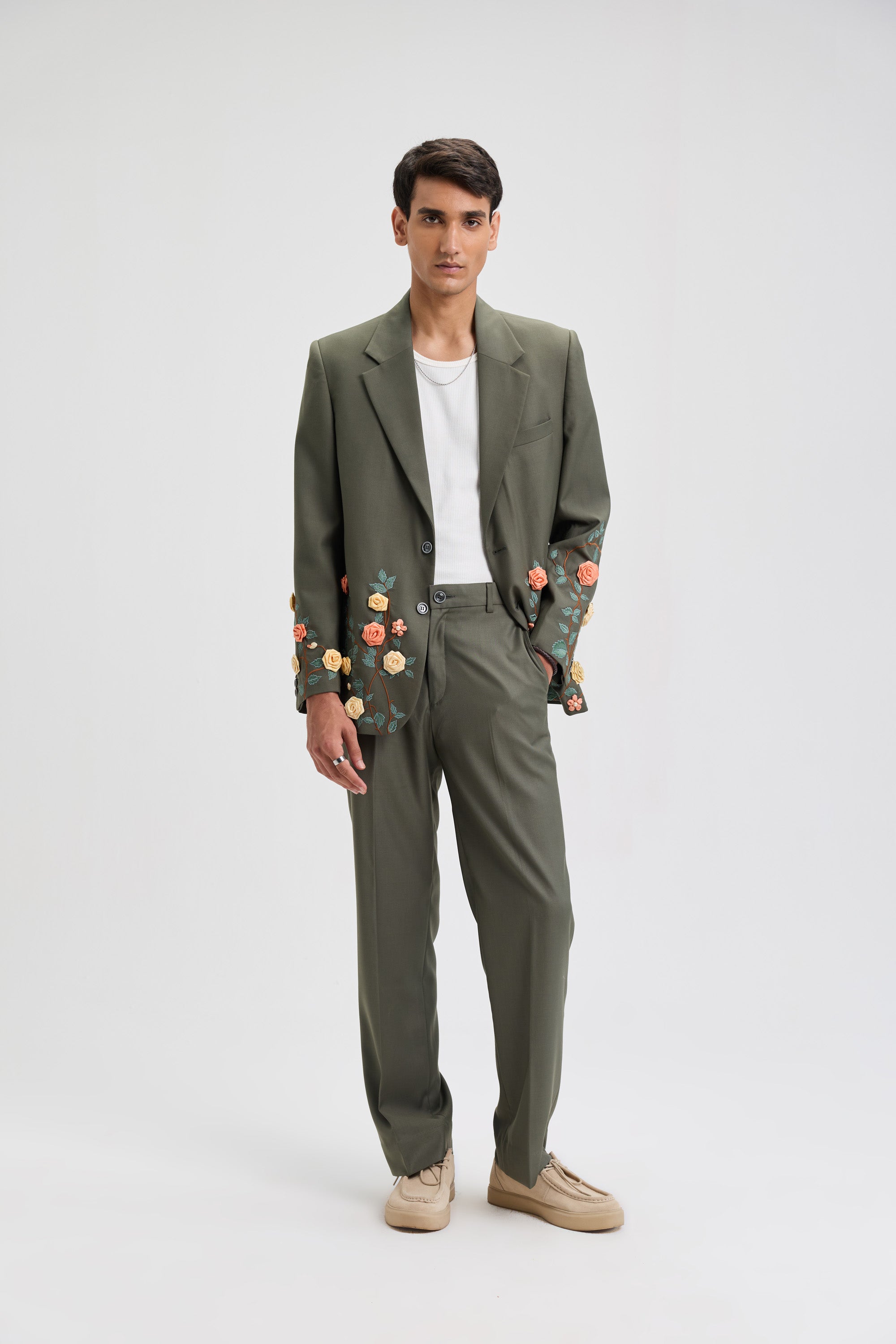 Summer floral hand embroidered Blazer