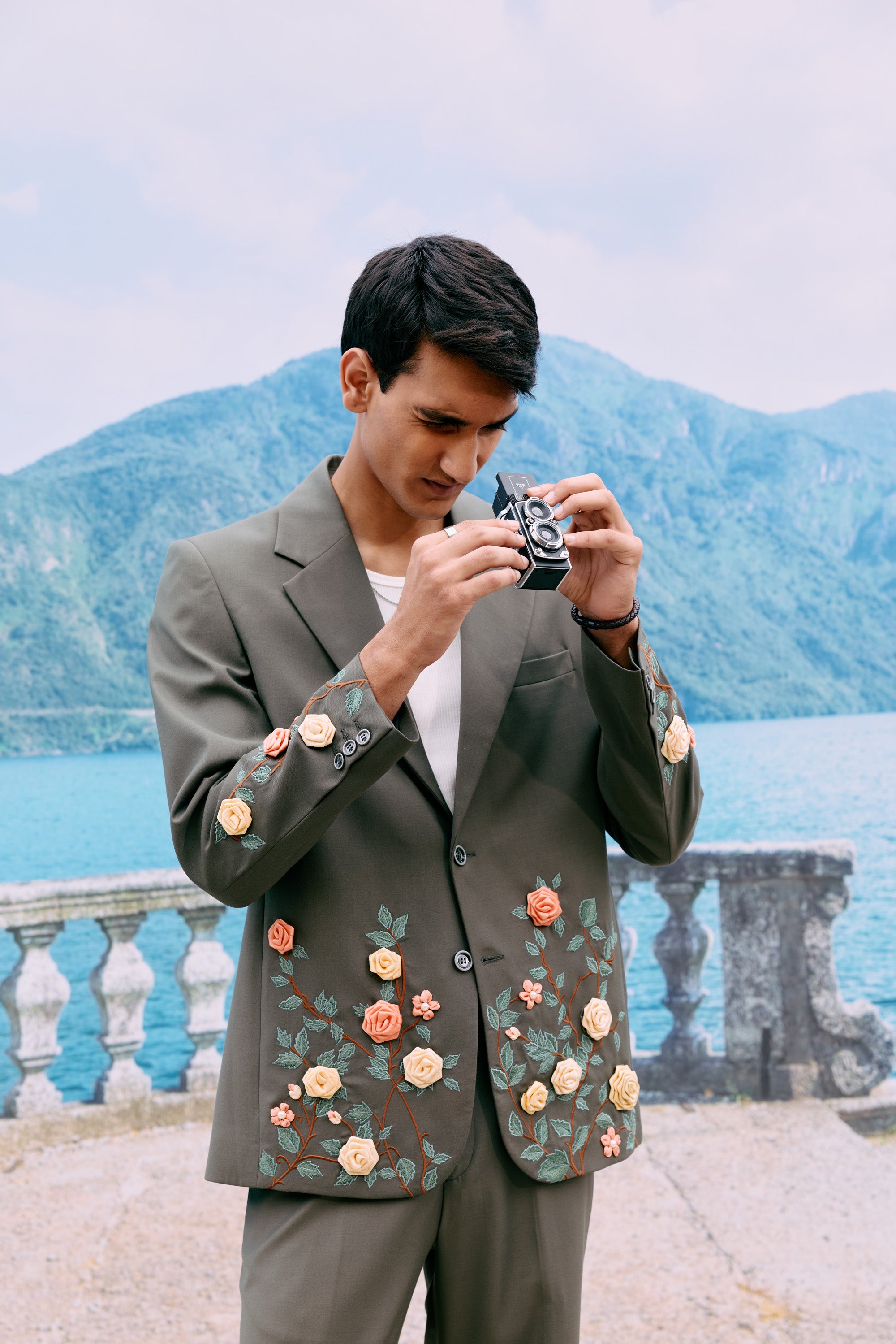 Summer floral hand embroidered Blazer