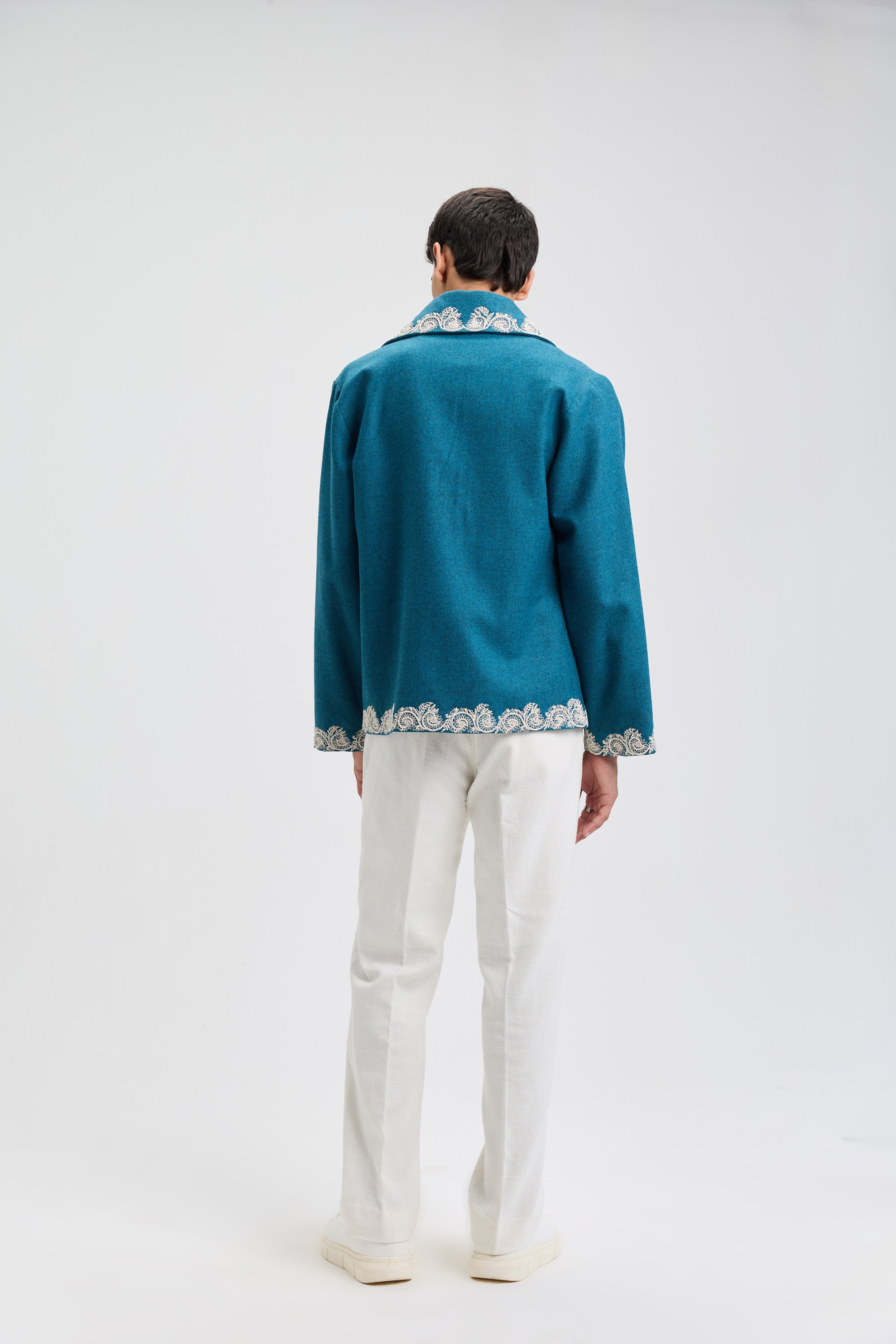 Beadwork merino wool peacoat