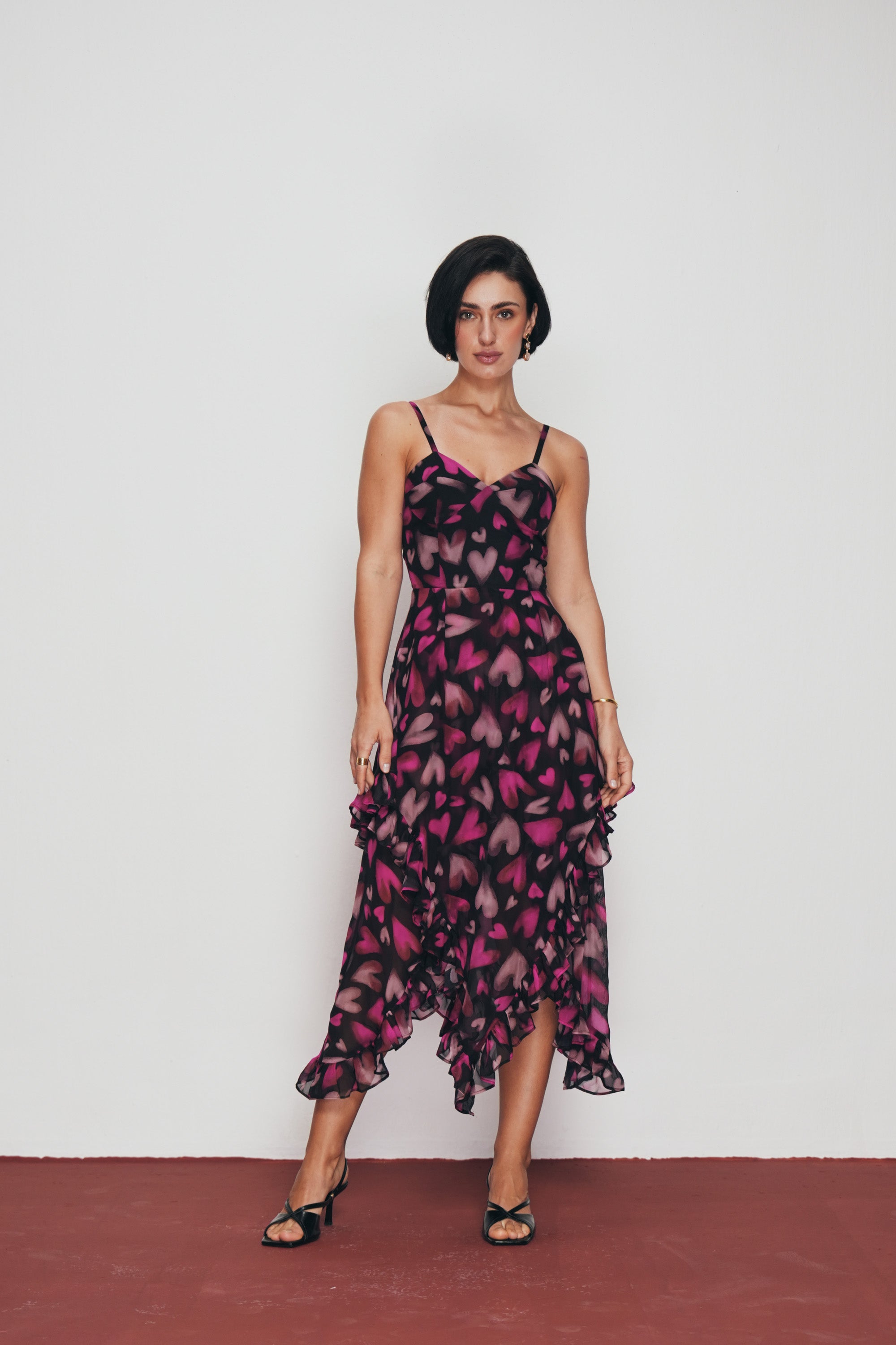 Midnight Hearts Ruffle Dress