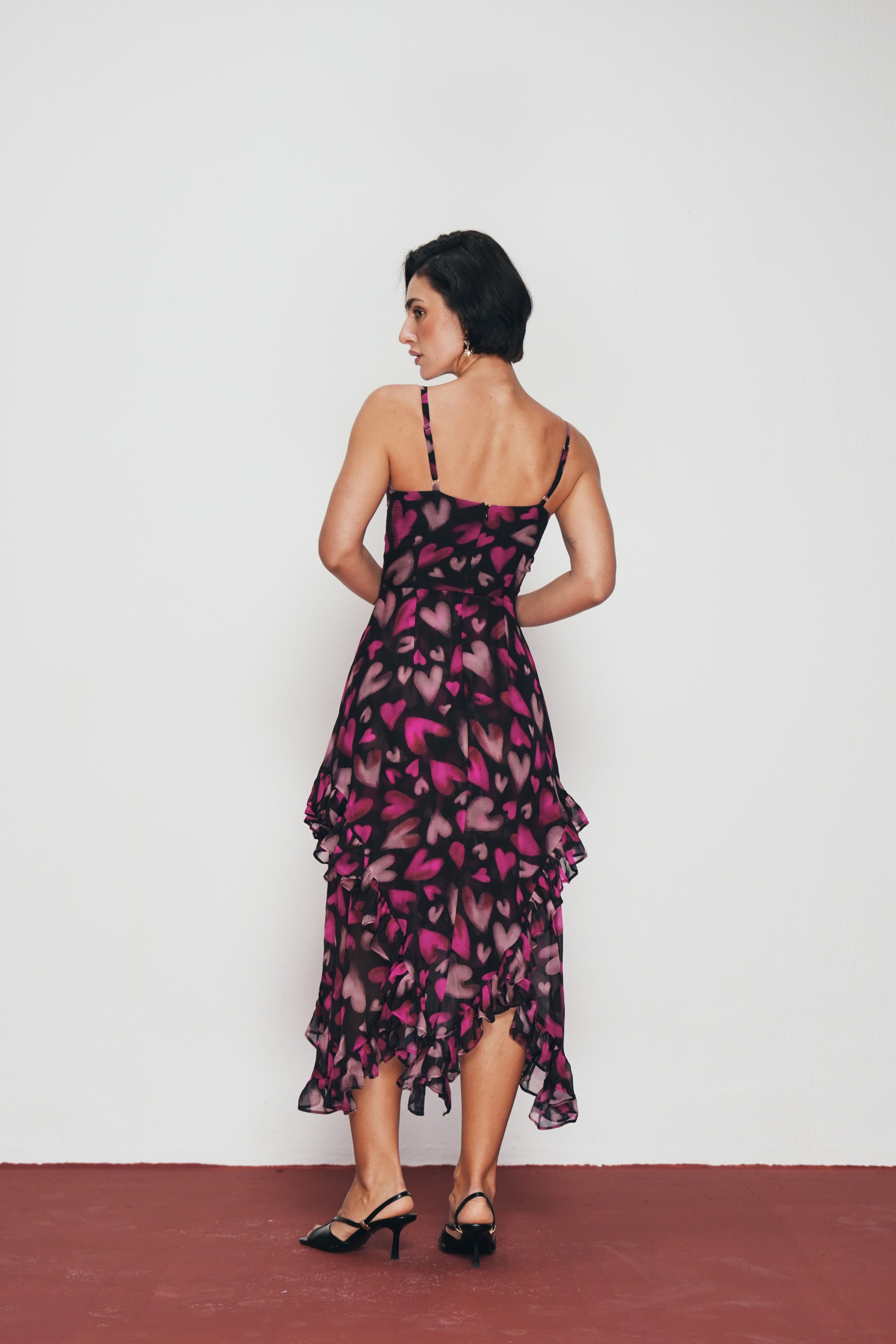 Midnight Hearts Ruffle Dress