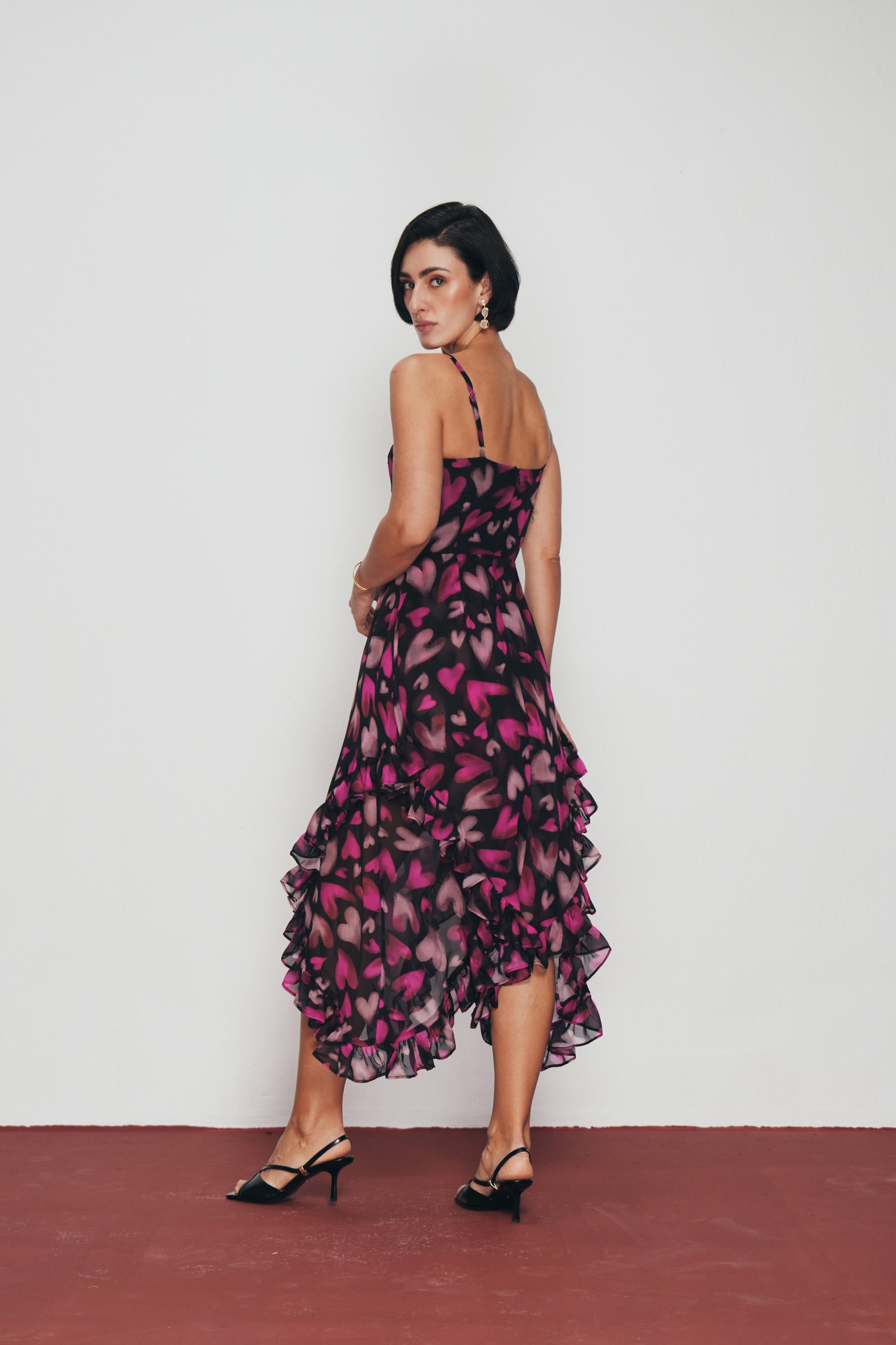 Midnight Hearts Ruffle Dress