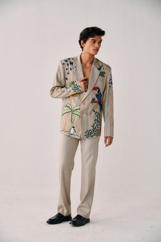 Tropical Hand Embroidered Blazer | Beach Wedding Suit
