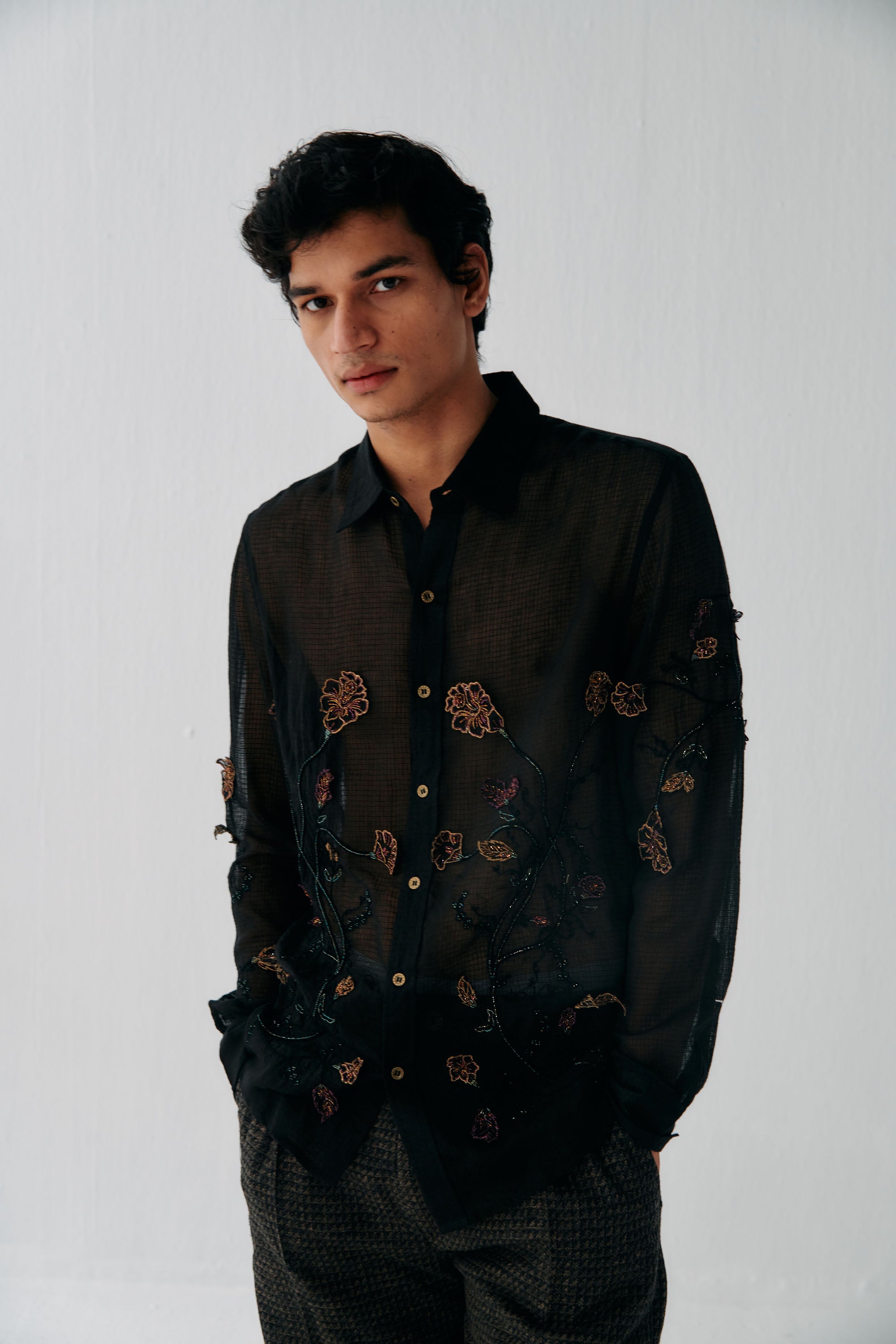 Vegas Floral Hand Embroidered Evening Shirt for Men by Perte D'ego