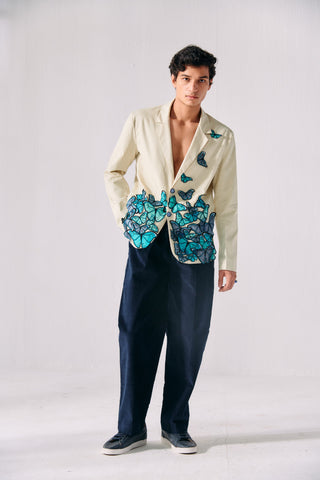 "Le morpho" Hand Embroidered Blazer | Beach Wedding Suit