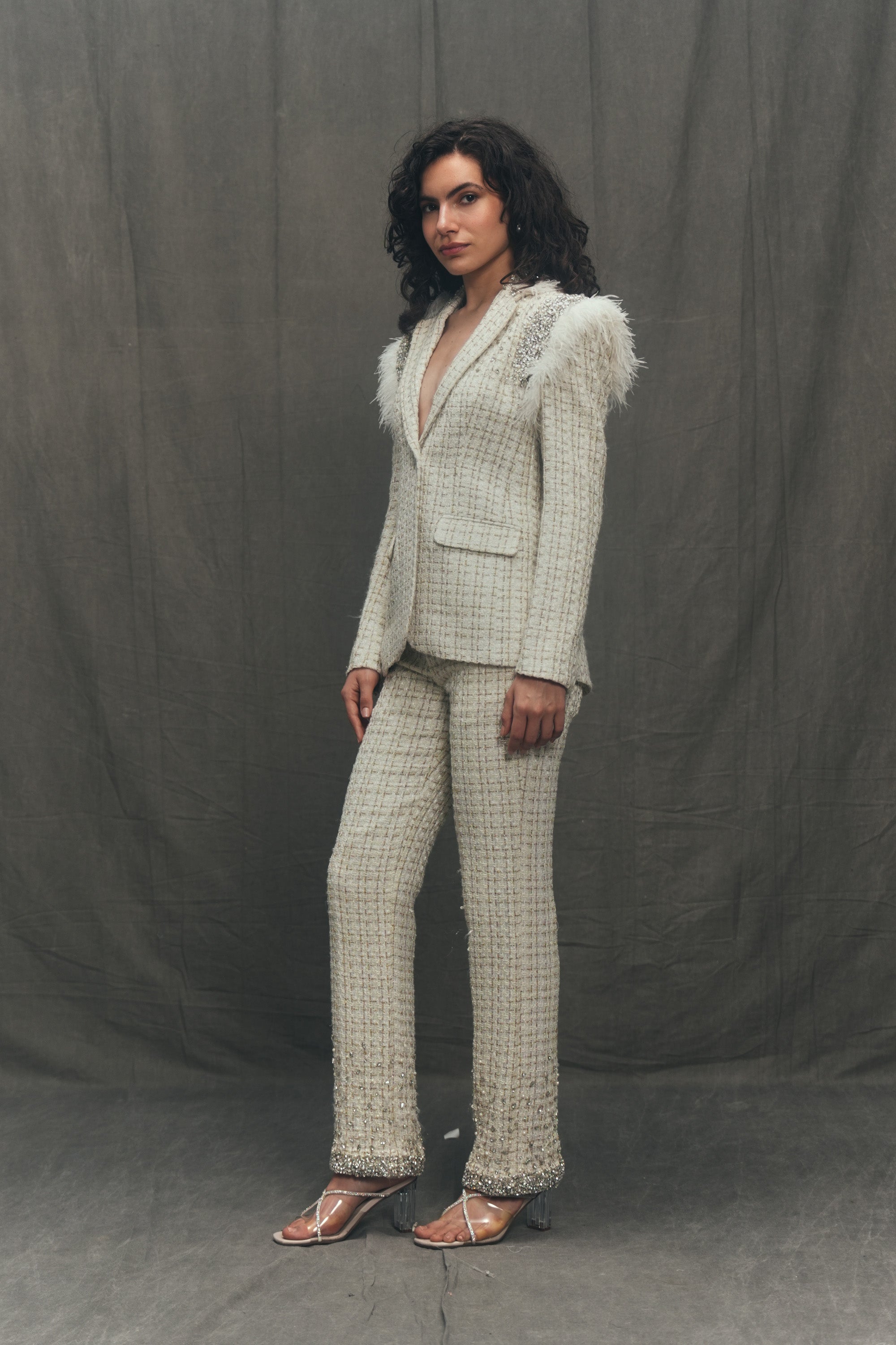 Vivianne hand embroidered tweed pants