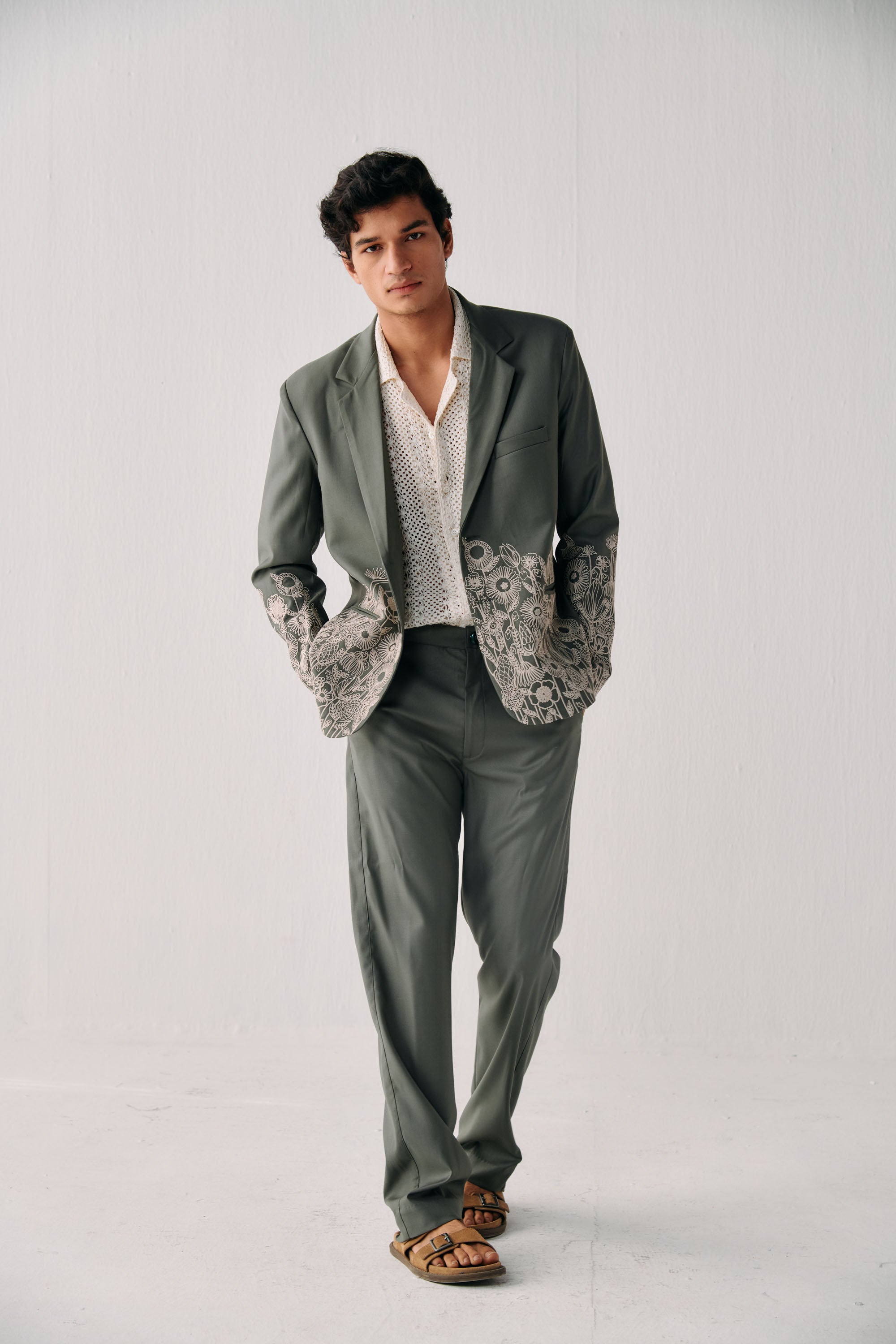Sage Green Vintage Style Relaxed Fit Formal Pant For Men By Perte d'ego Sage Green Vintage Style Relaxed Fit Formal Pant For Men By Perte d'ego