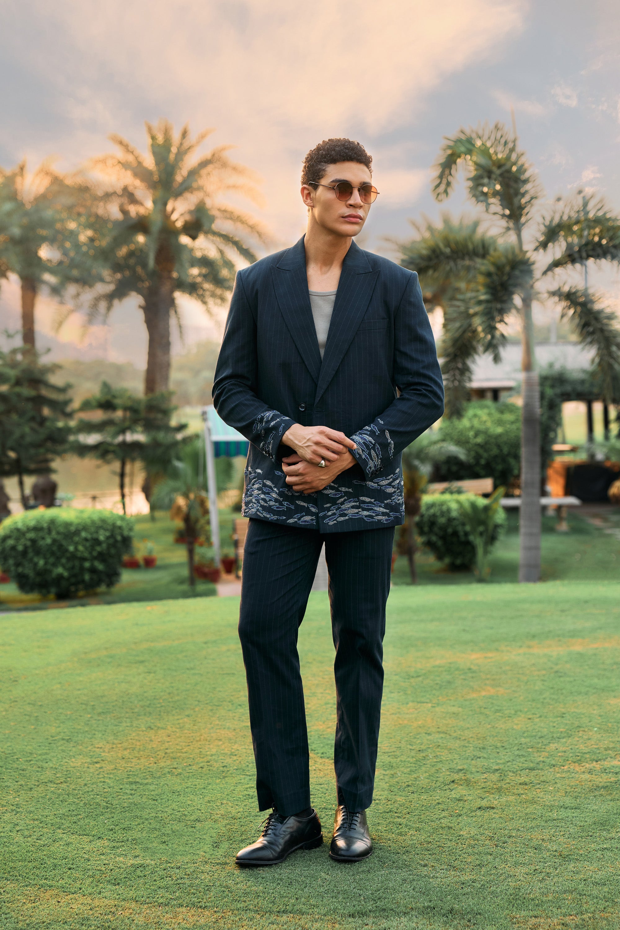 Pinstripe formal pants- Navy Blue