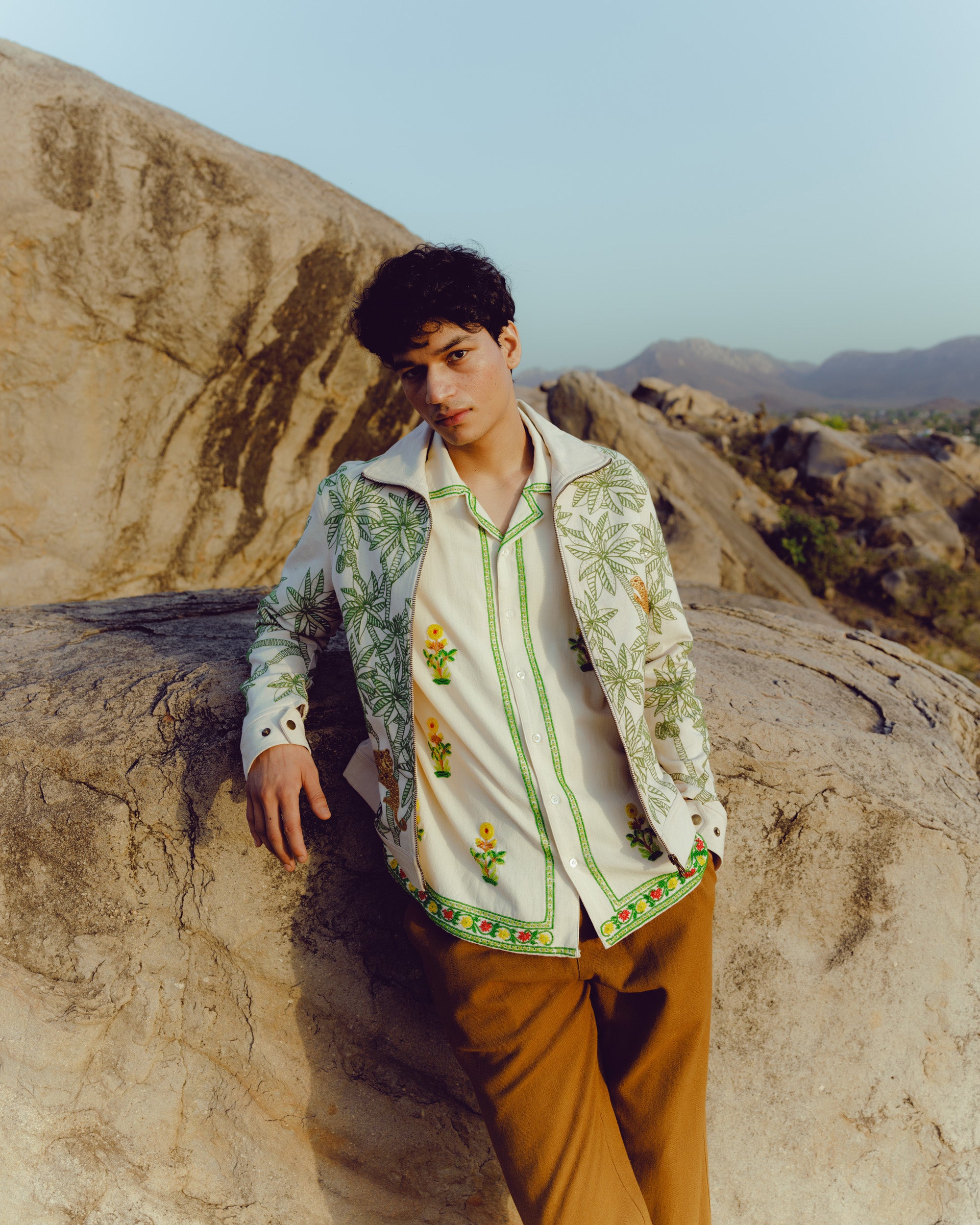"Le leopard" hand embroidered zip up jacket