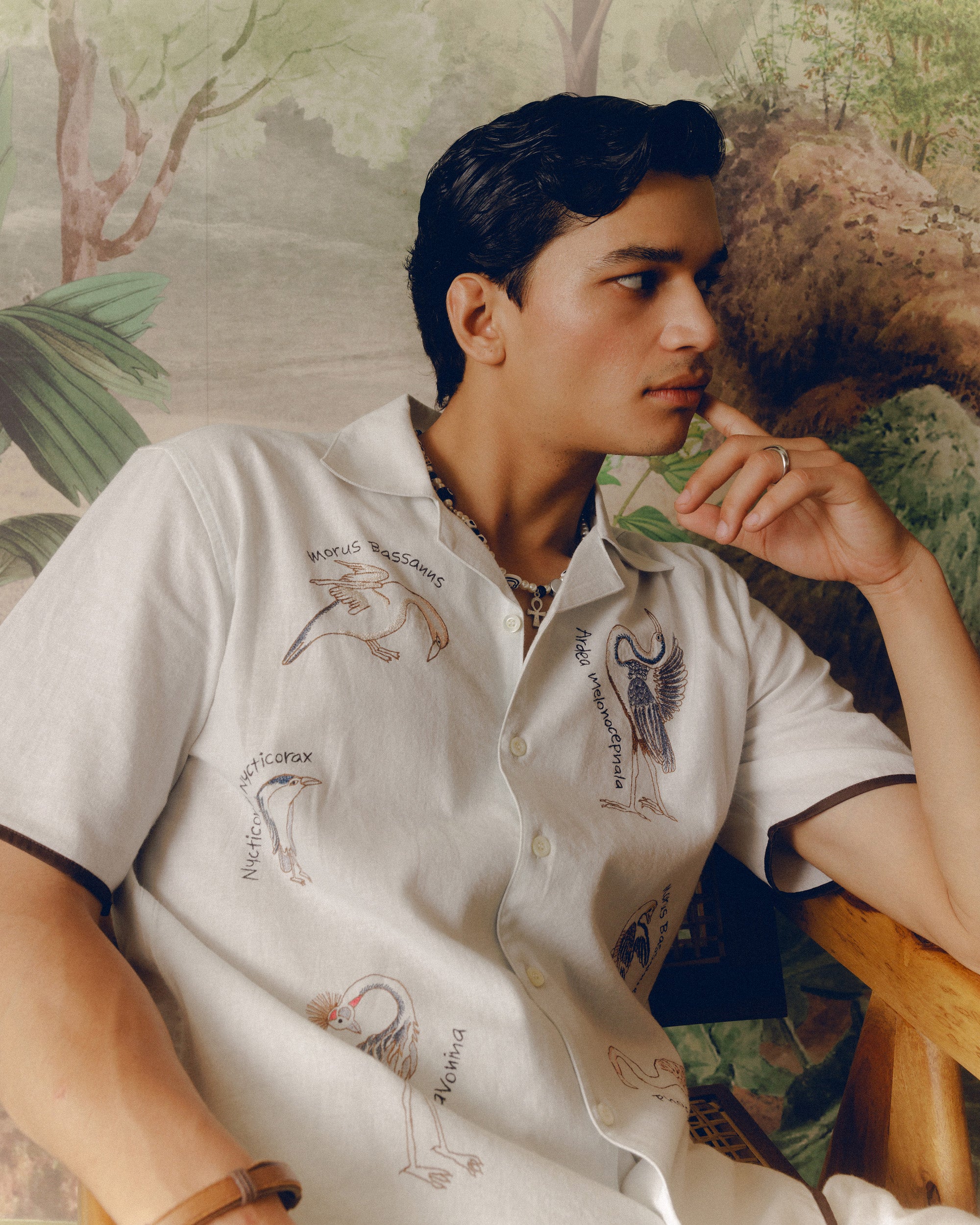 "Bird Journal" embroidered shirt