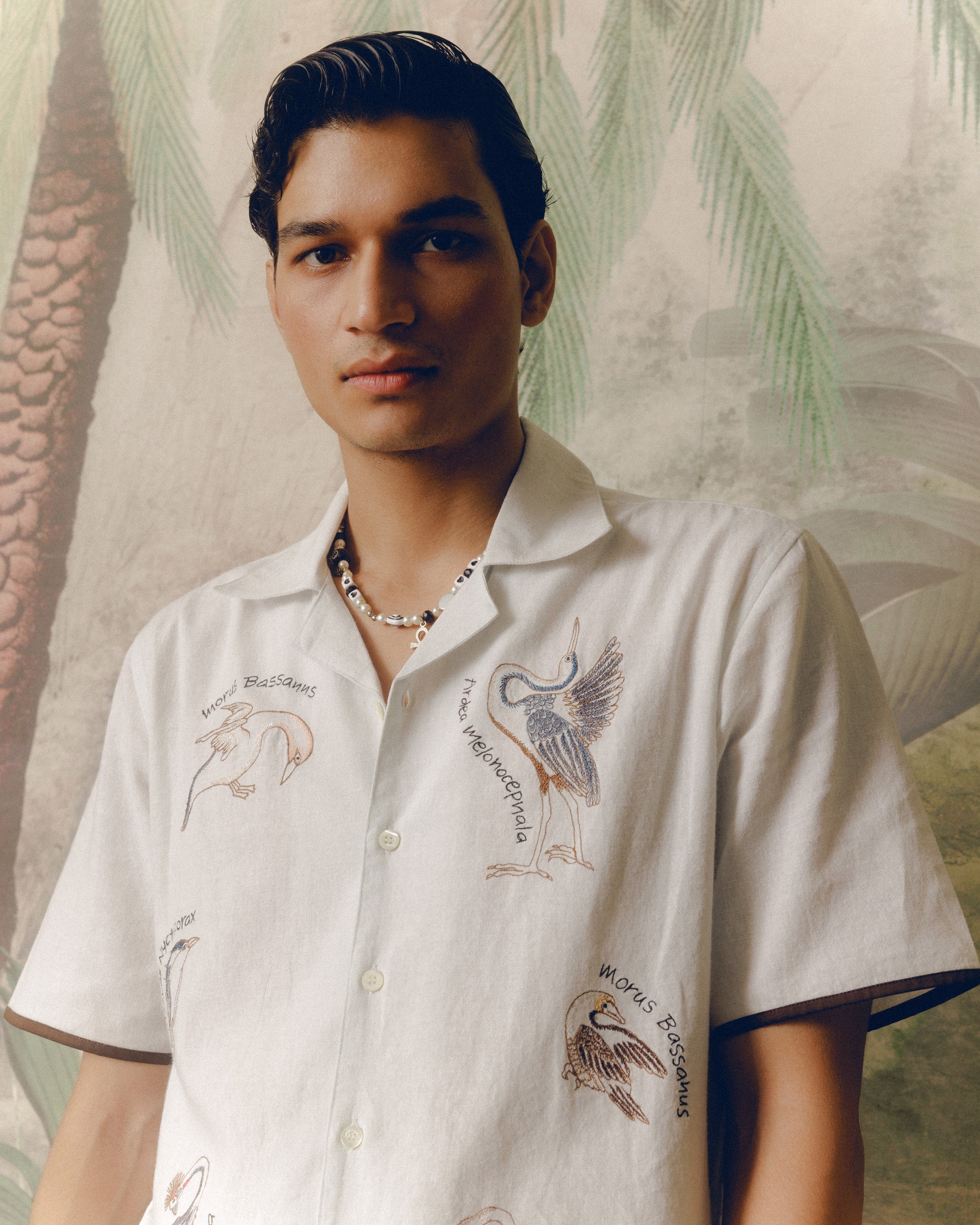 "Bird Journal" embroidered shirt