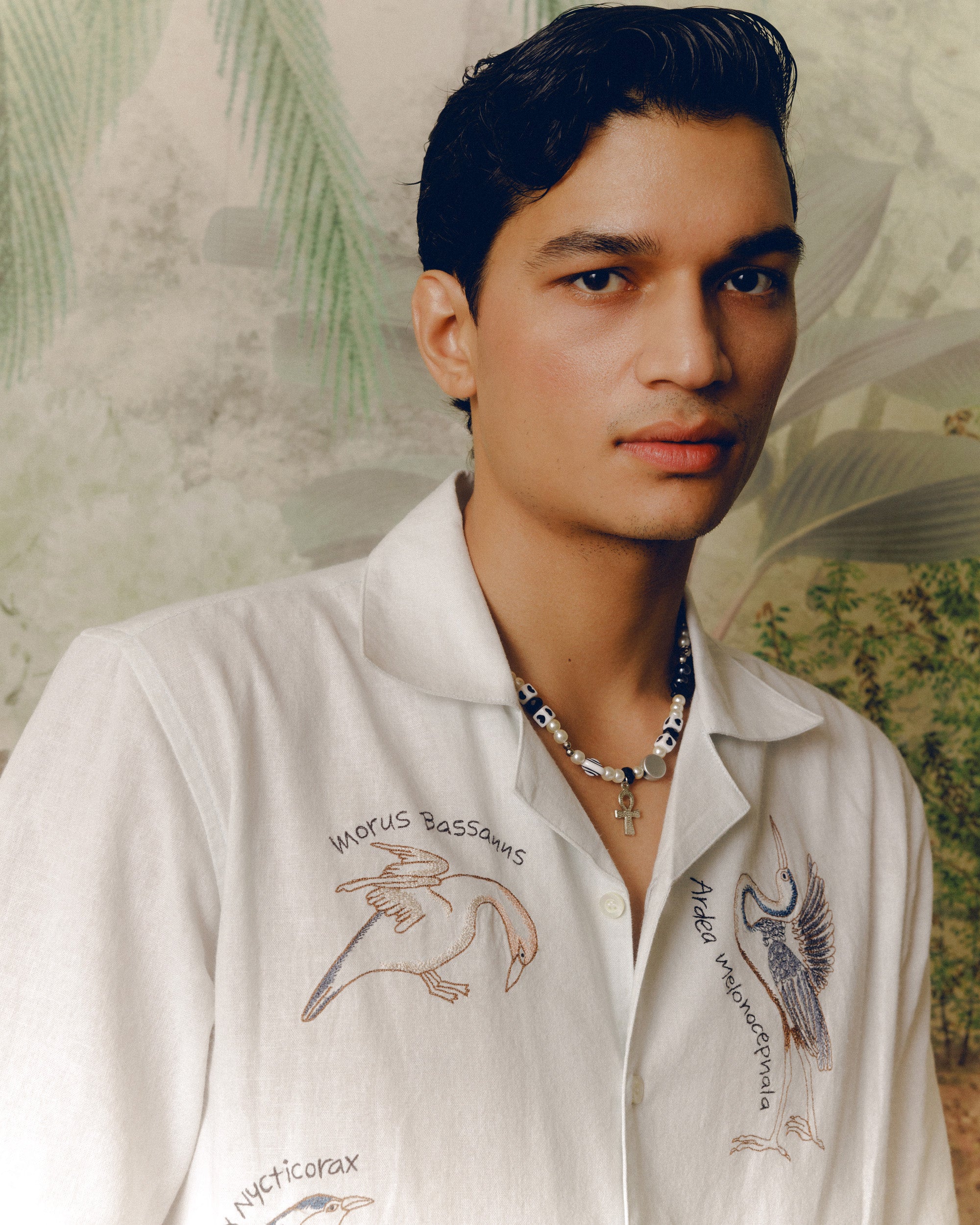"Bird Journal" embroidered shirt