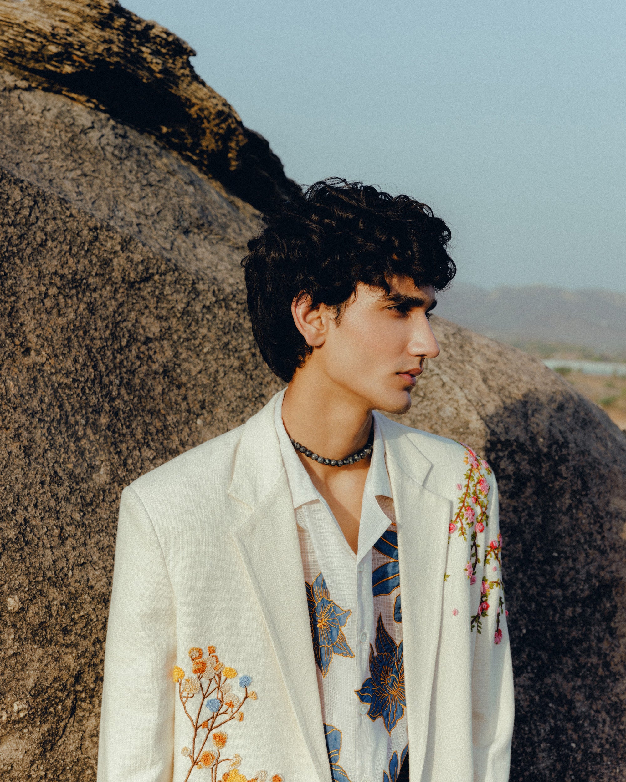 Floral hand embroidered overcoat
