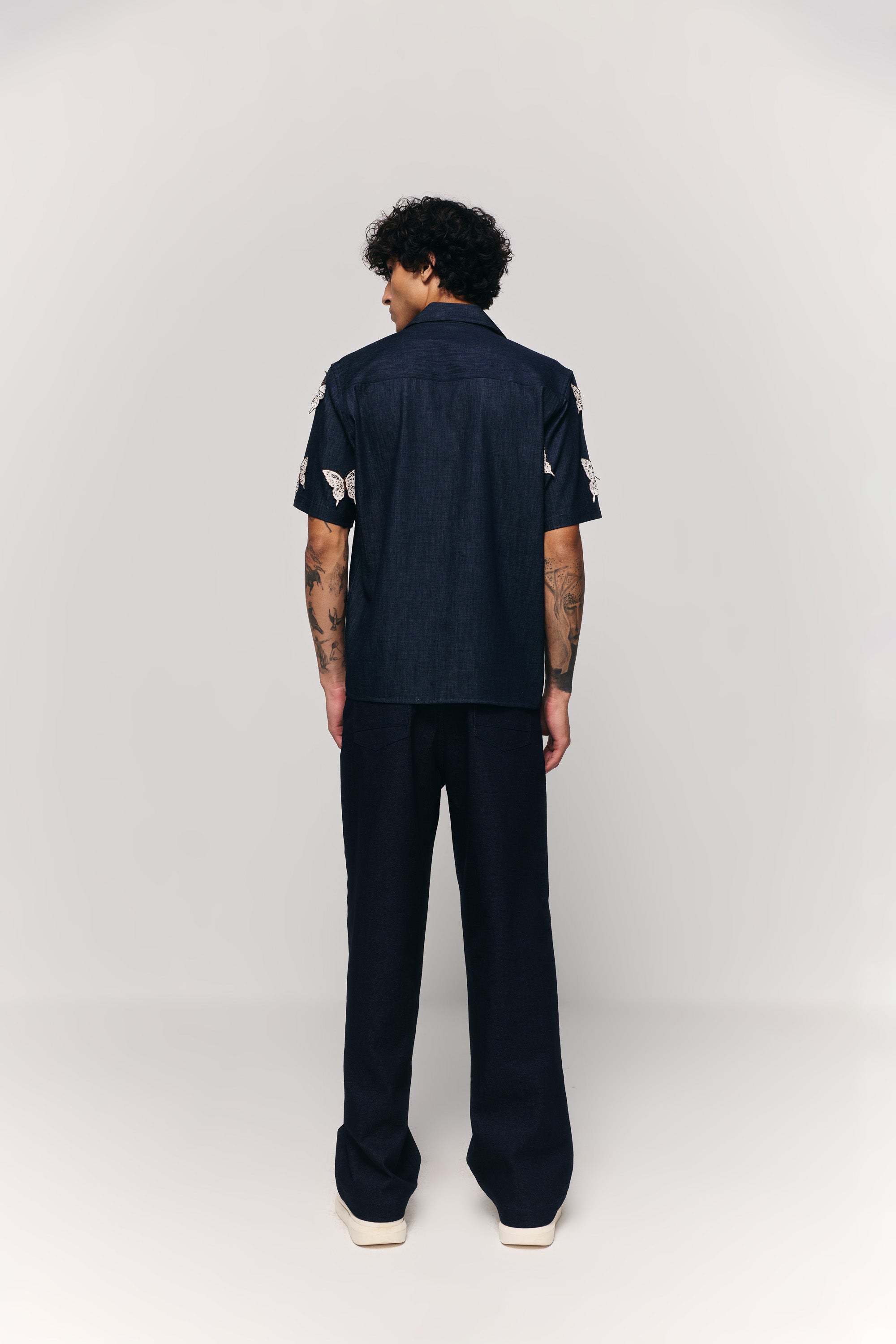 "Butterflies" hand embroidered denim shirt