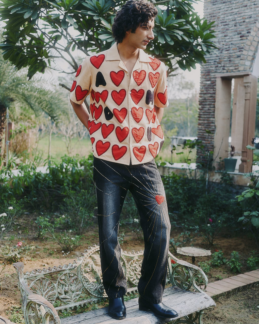 "Amour" hand appliqué shirt