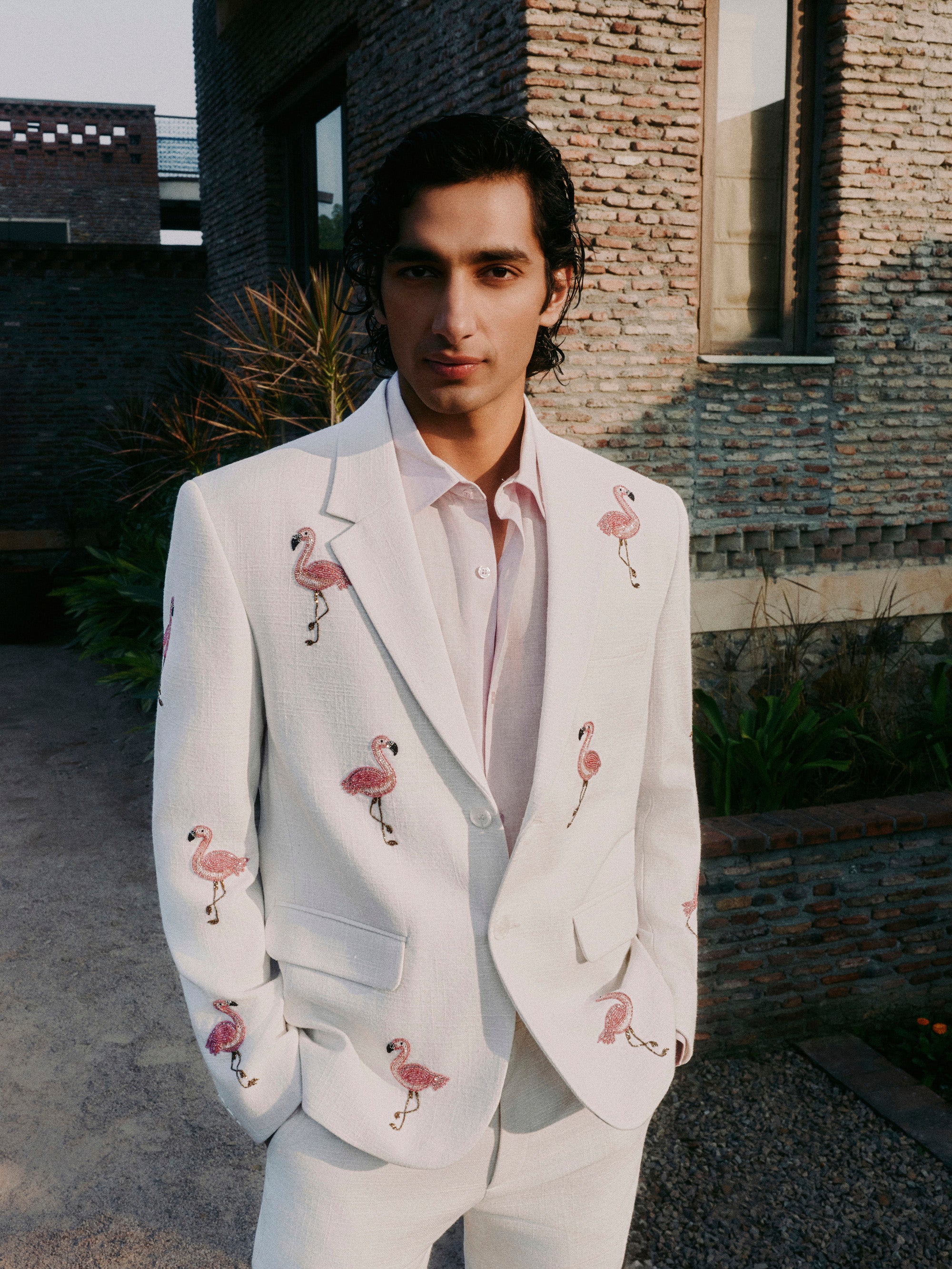 "Le Flamingo" hand embroidered blazer