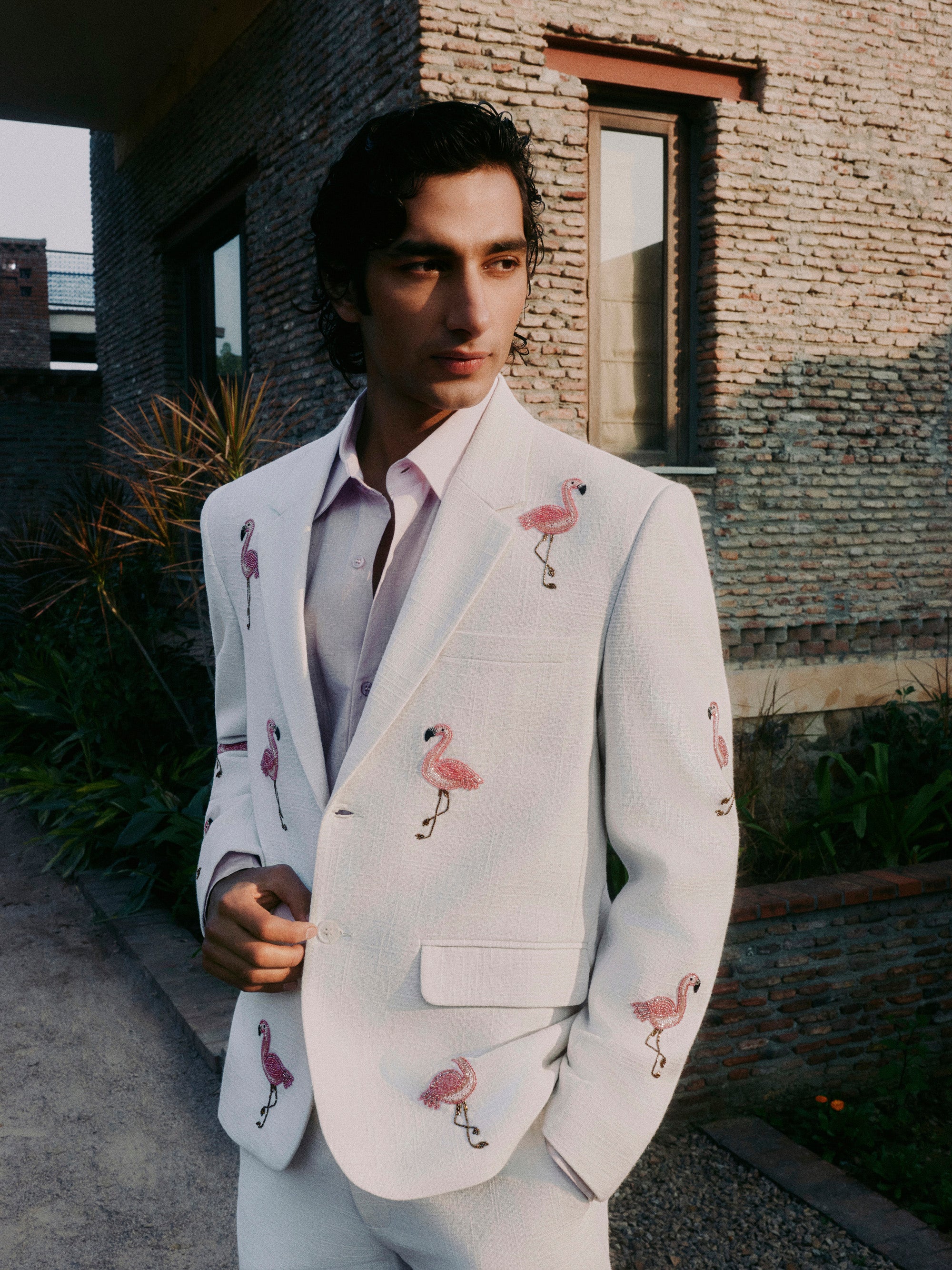 "Le Flamingo" hand embroidered blazer