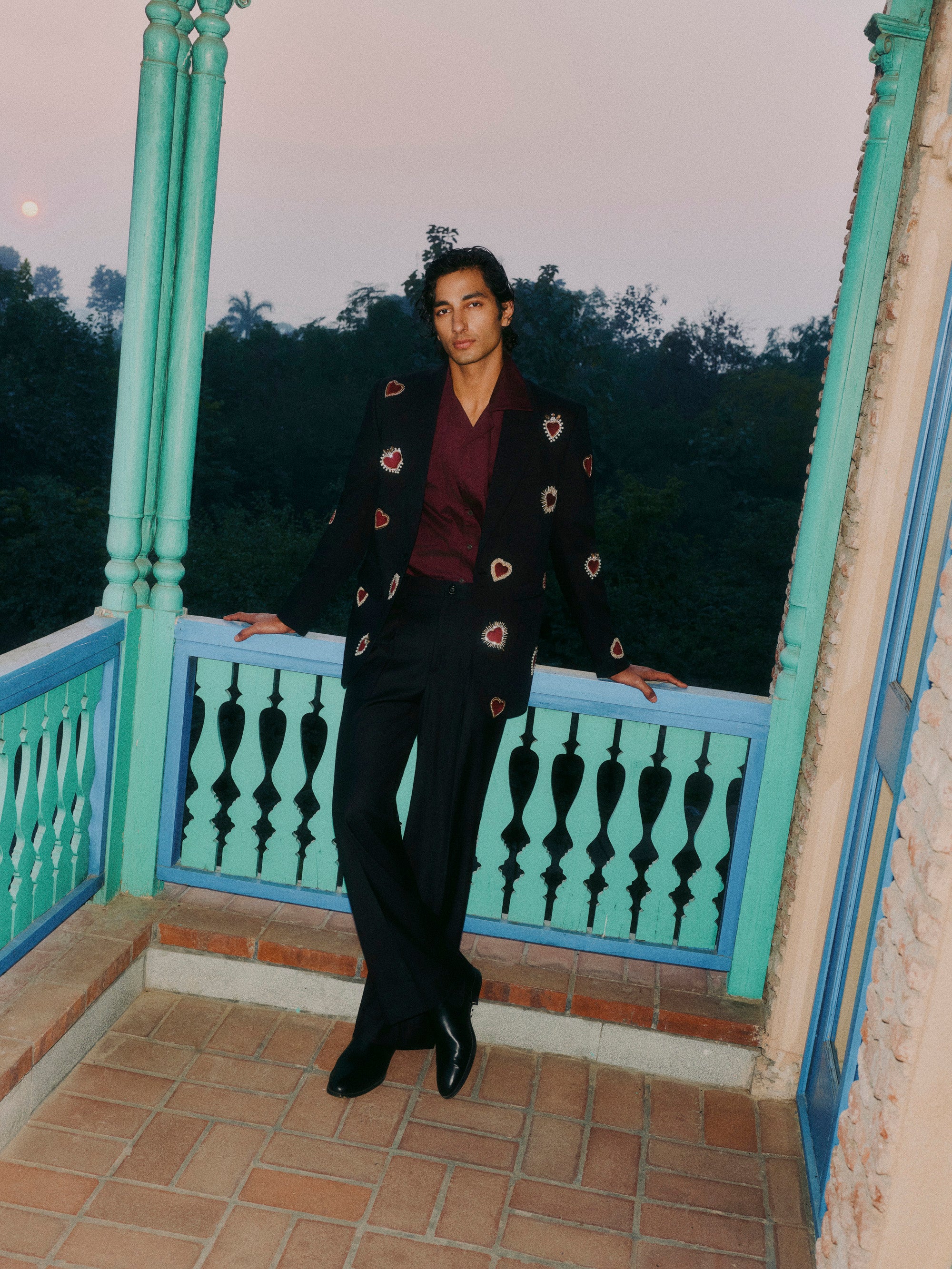 “Velvet hearts” hand embroidered blazer