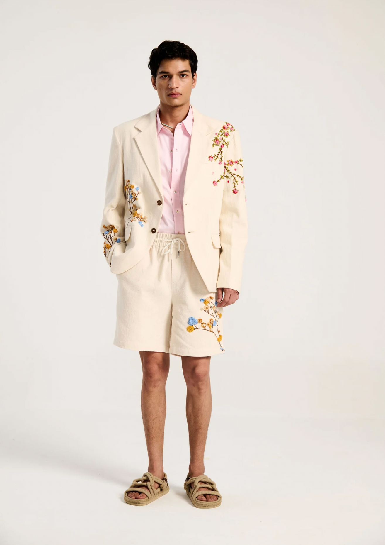 "Le summer" hand embroidered shorts