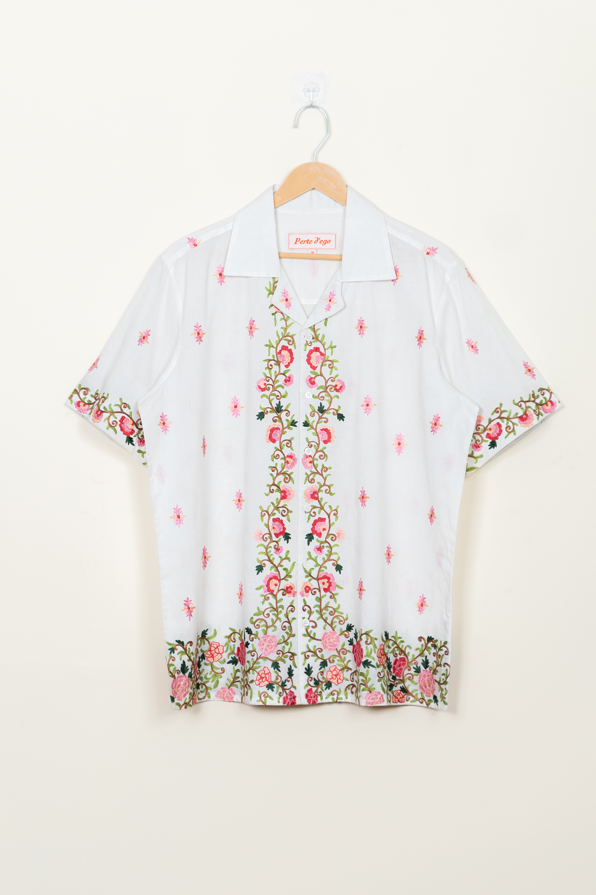 Pedicel Embroidery Open‐Necked Shirt Embroidery Open Collar Shirt - Sax Blue
