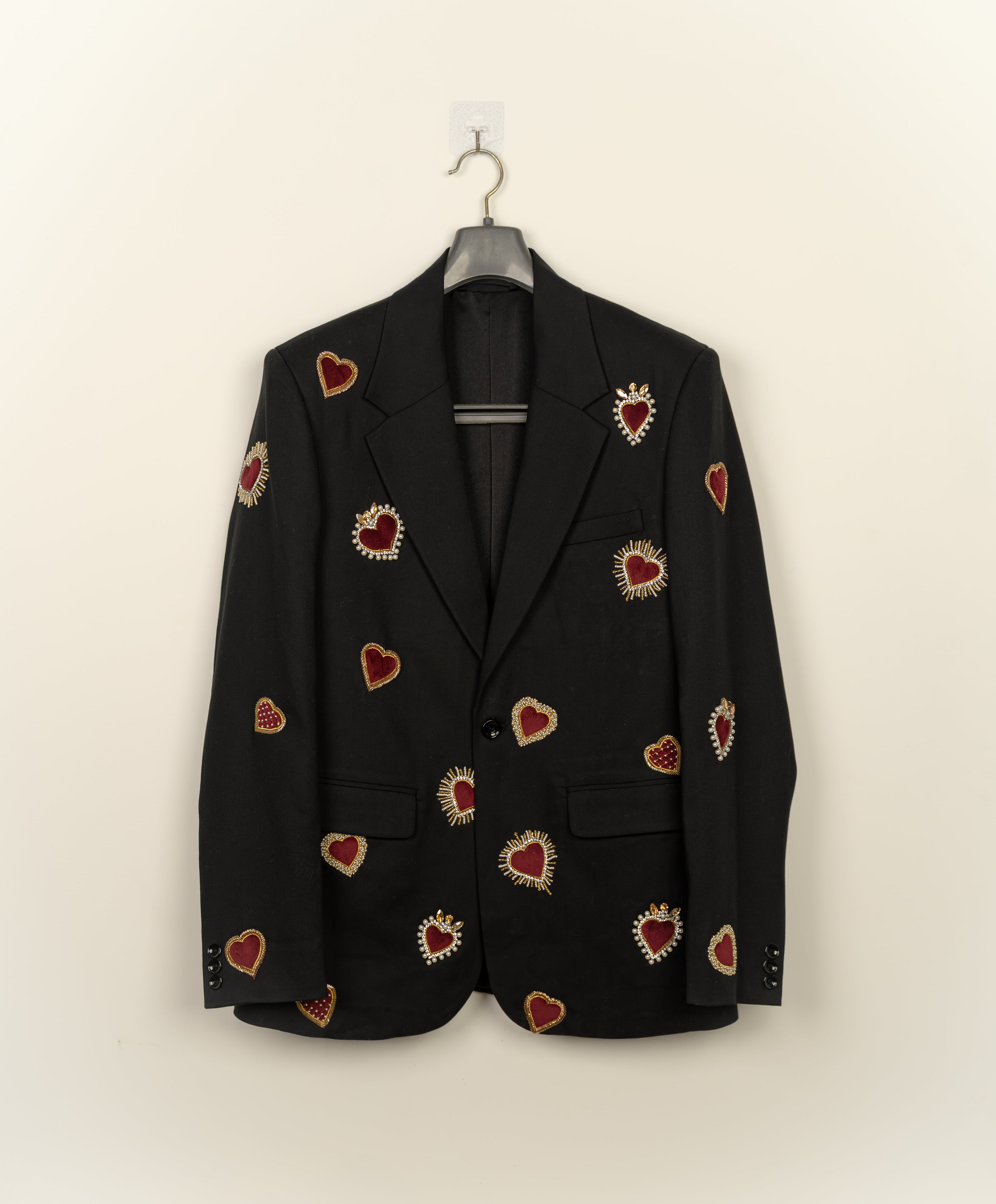“Velvet hearts” hand embroidered blazer