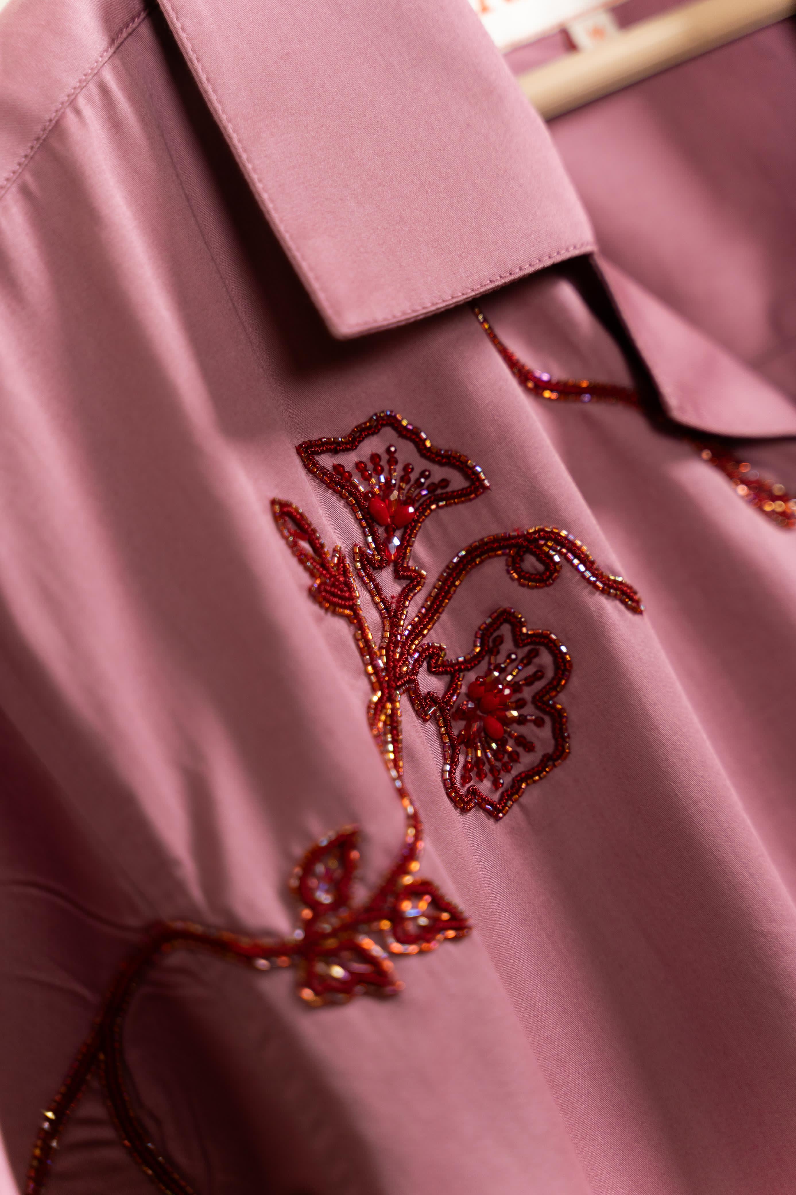 Raspberry Glaze Hand-Embroidered Shirt
