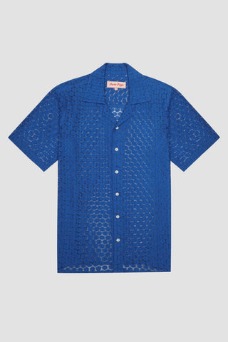 Floral lace shirt half sleeves- Deep sea blue