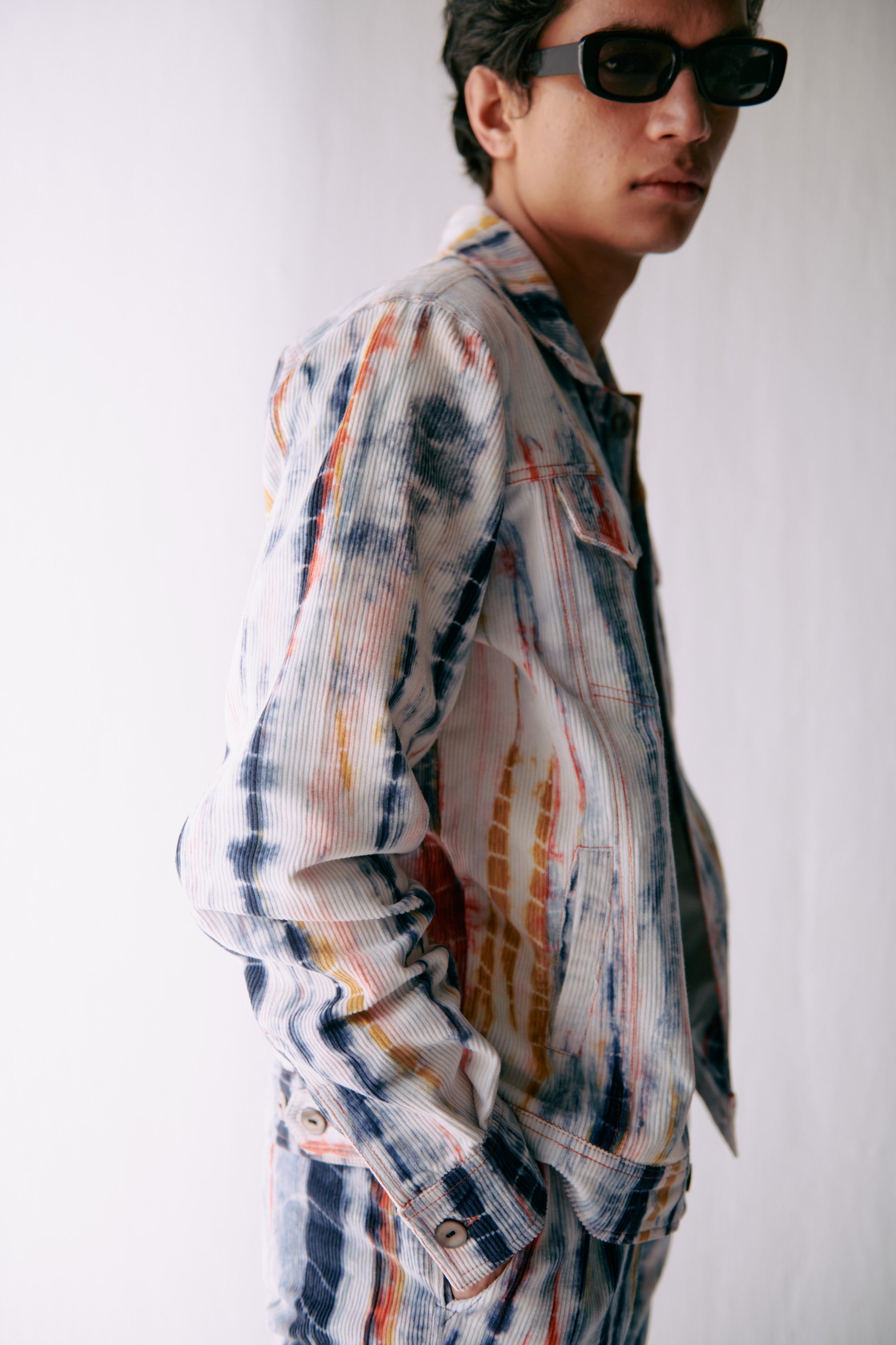 Multicolor shibori trucker jacket