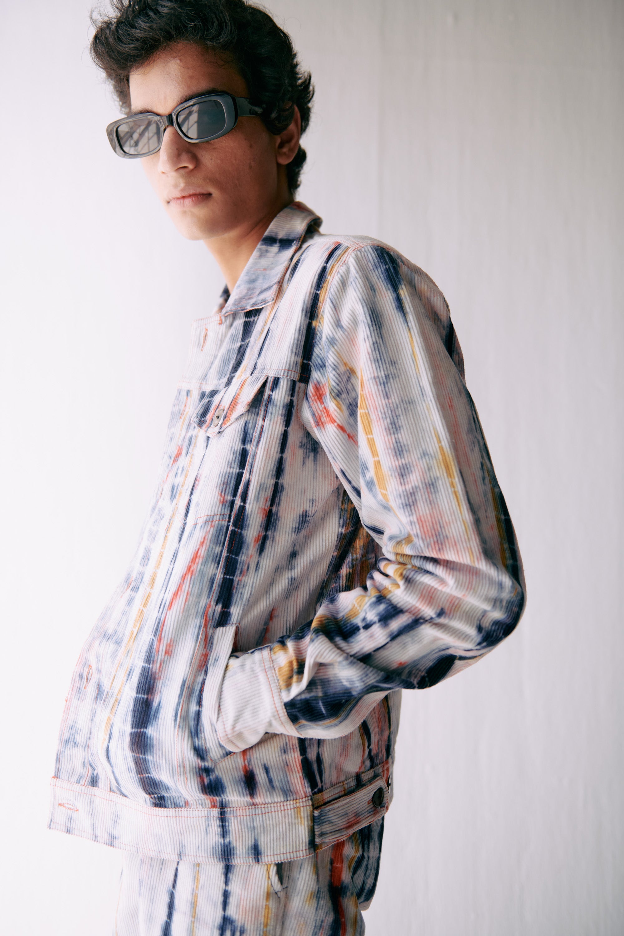 Multicolor shibori trucker jacket