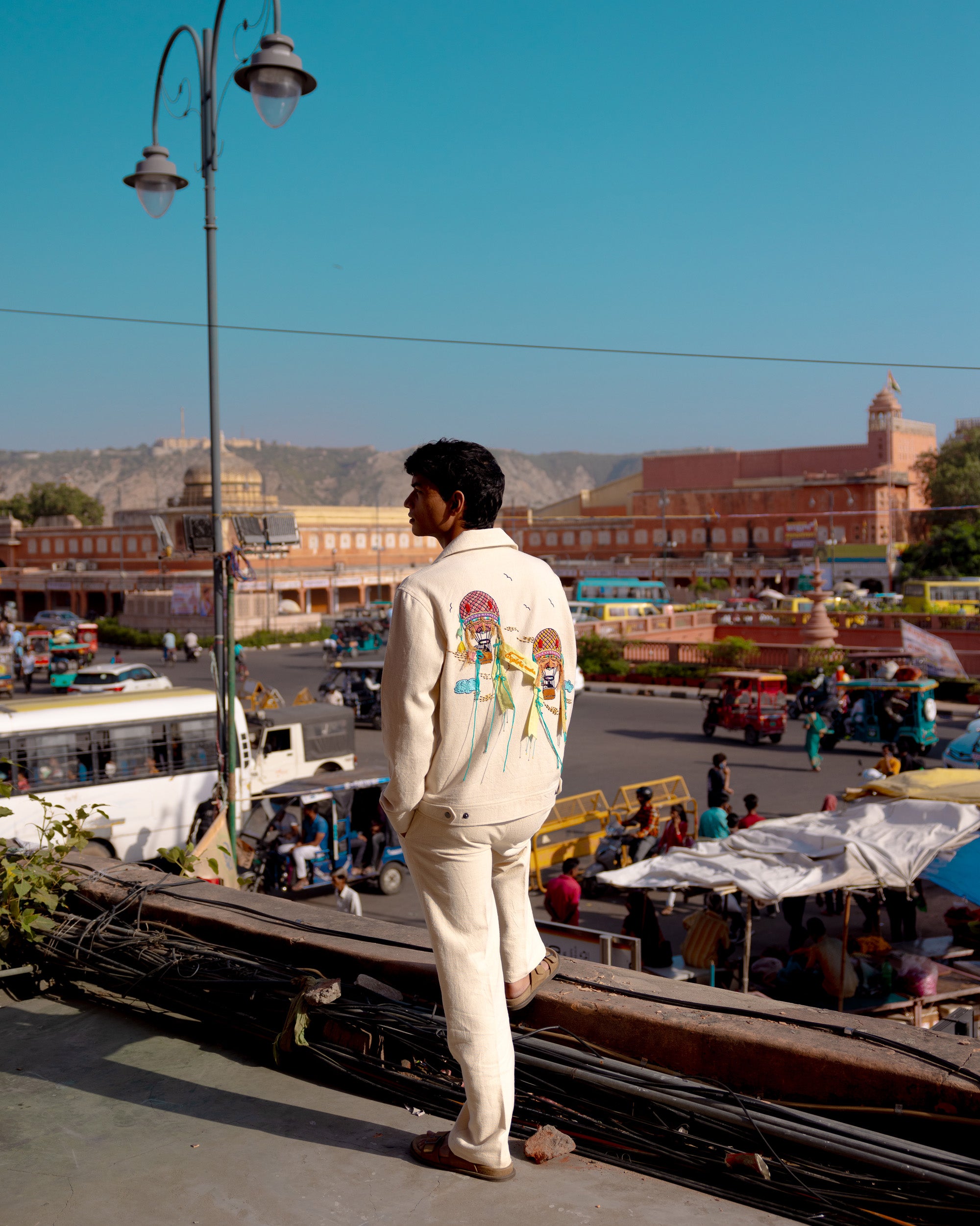 Around the world" hand embroidered jacket