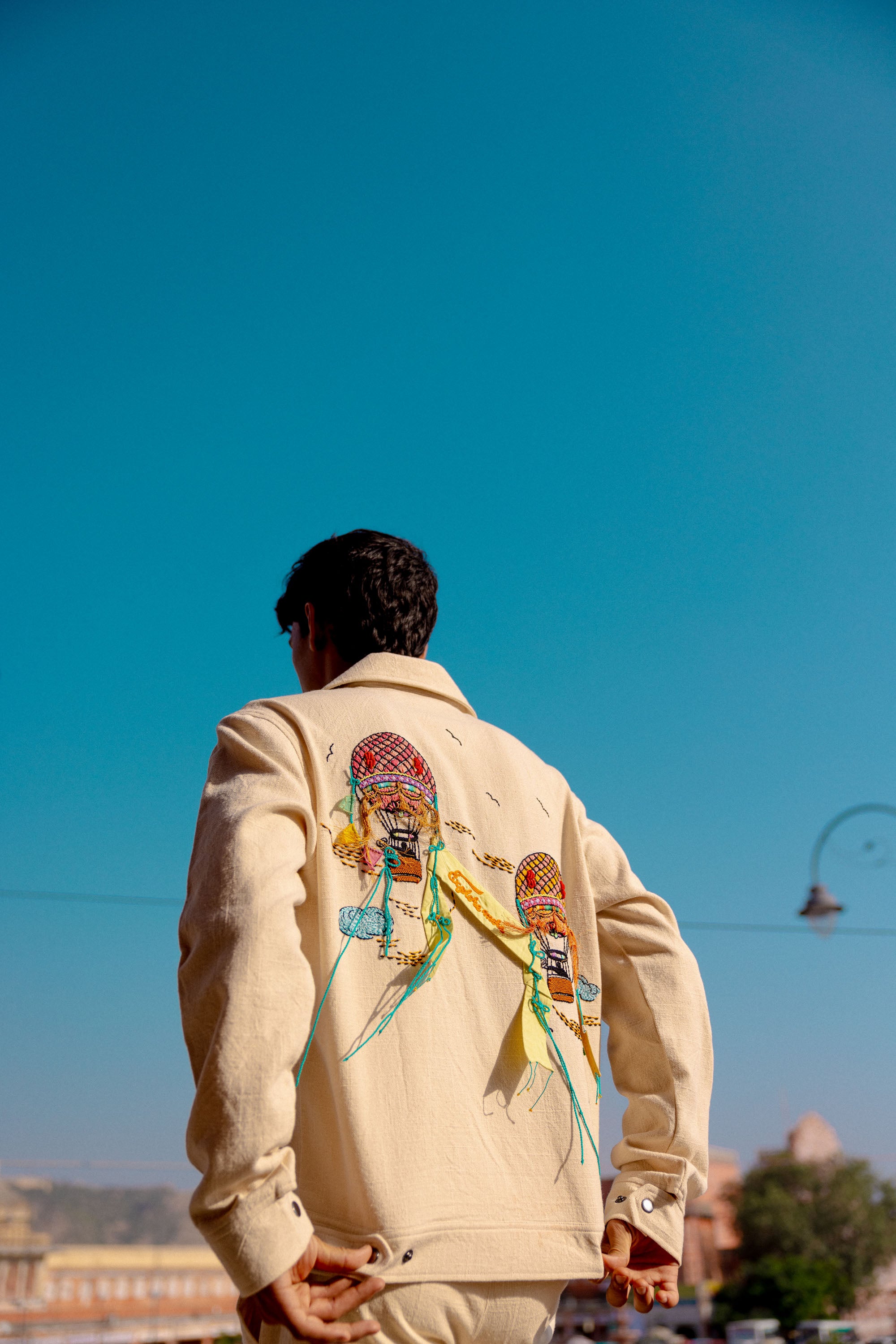 Around the world" hand embroidered jacket