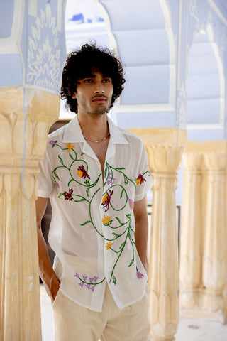 "Le Seychelles" hand embroidered shirt