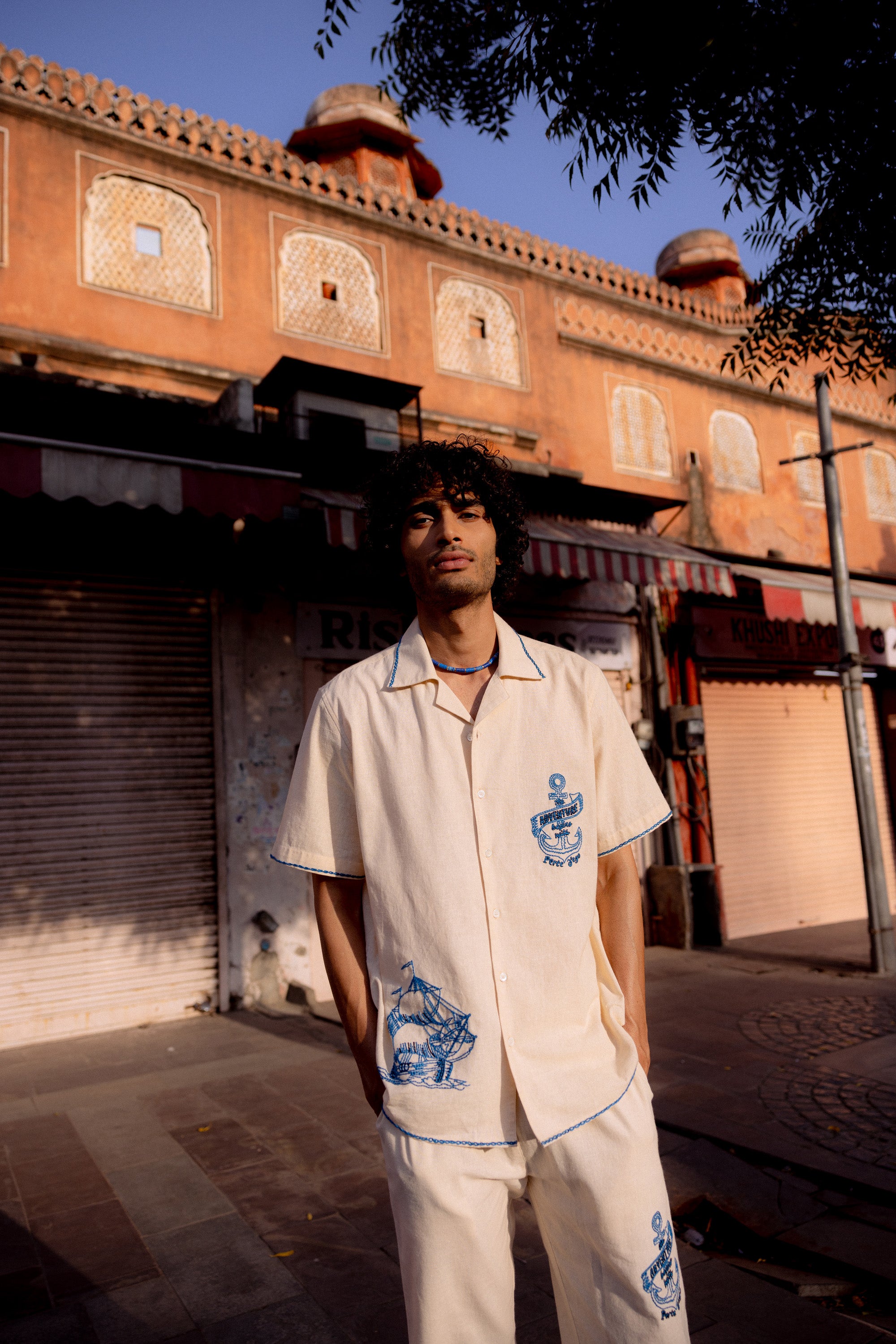 "Le adventure" hand embroidered Shirt