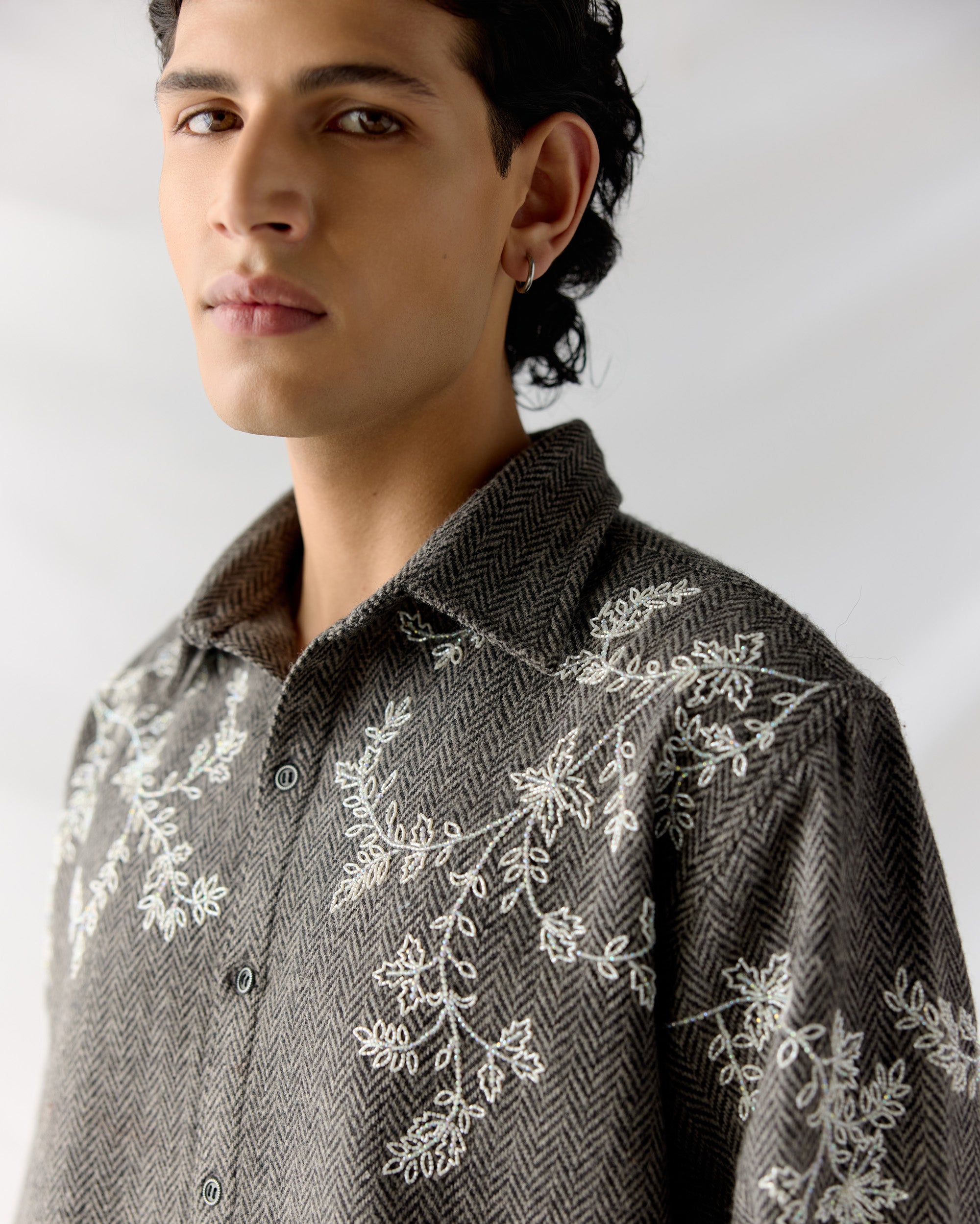 Floral wool shirt- Grey