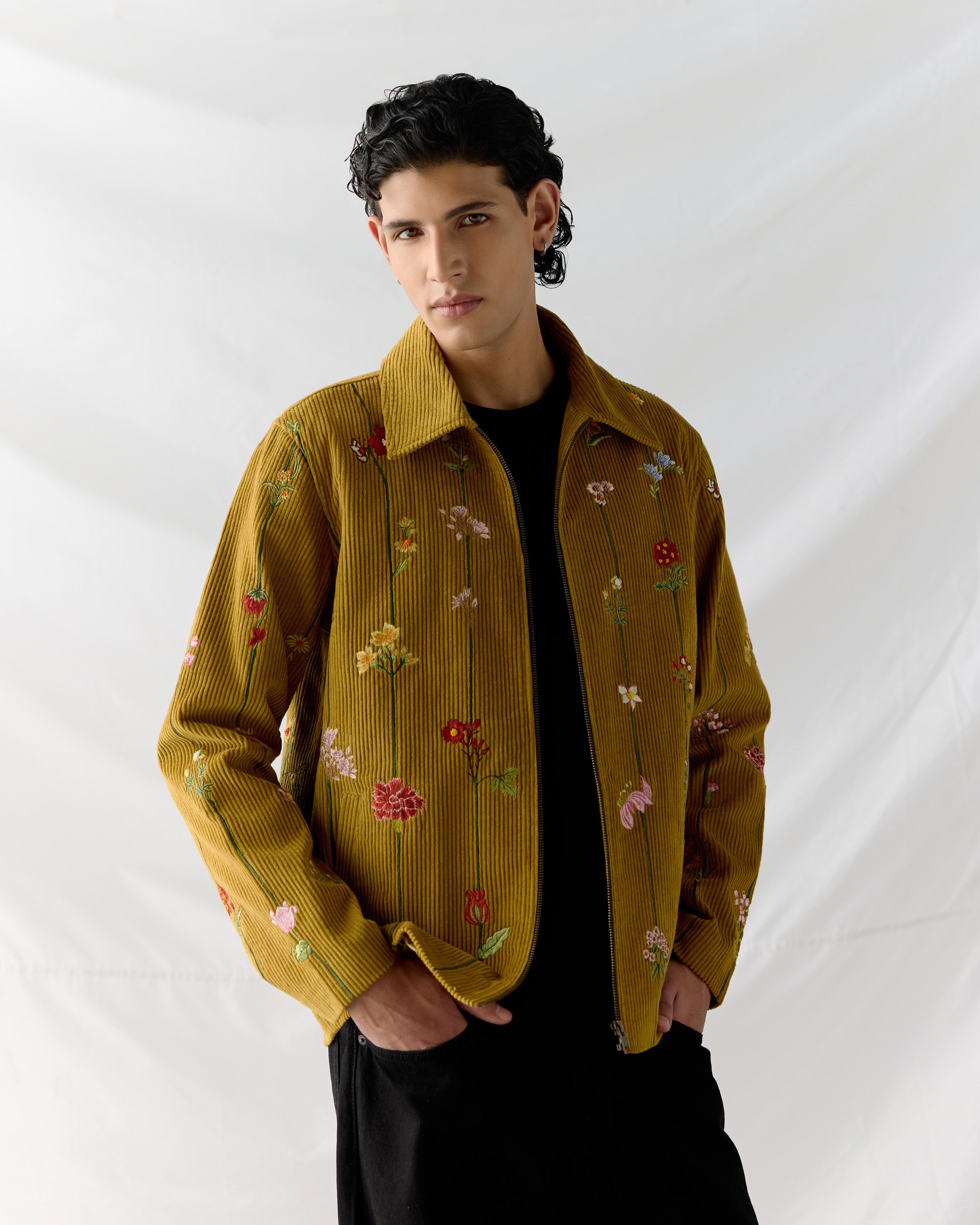 Floral stripes corduroy jacket