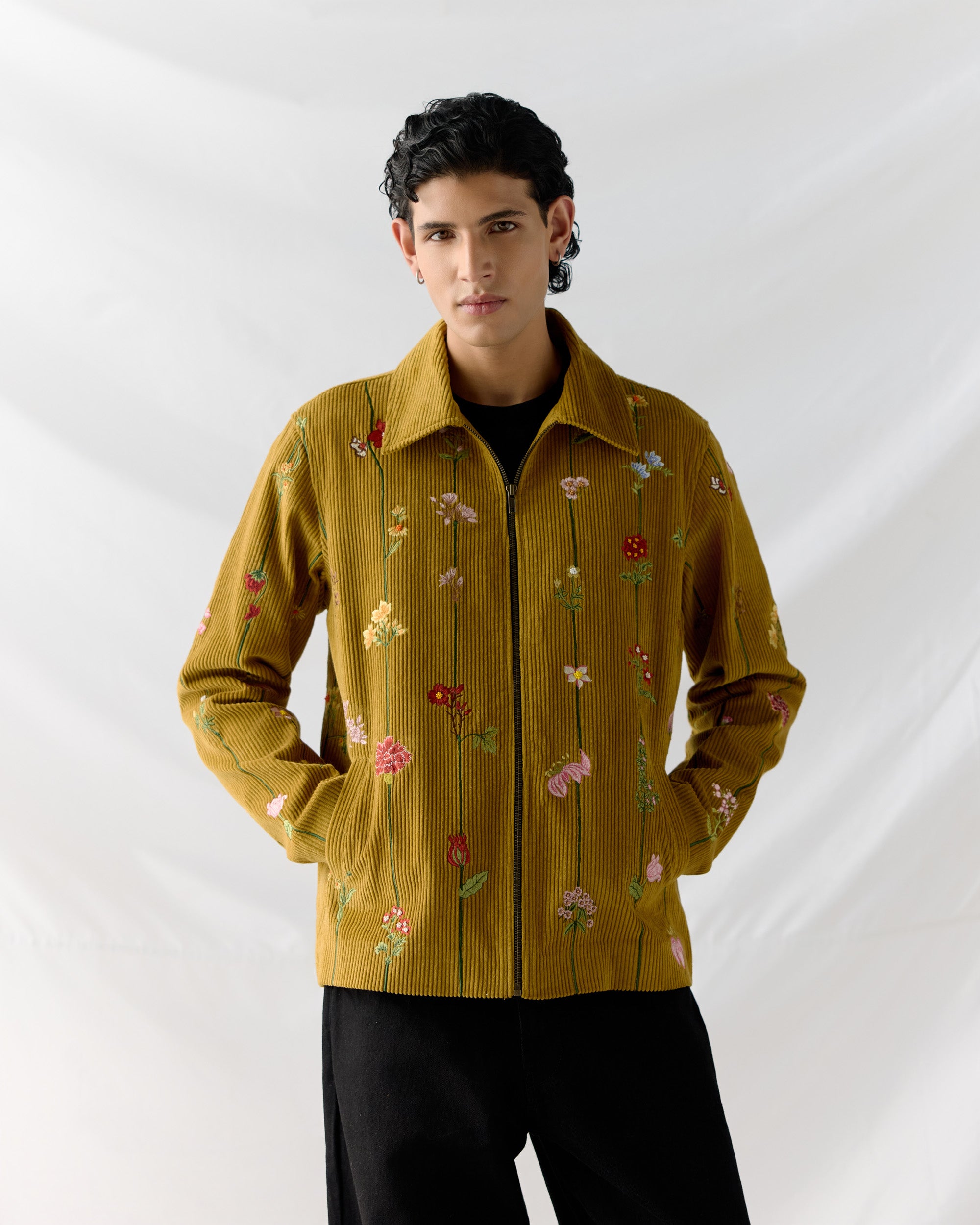 Floral stripes corduroy jacket