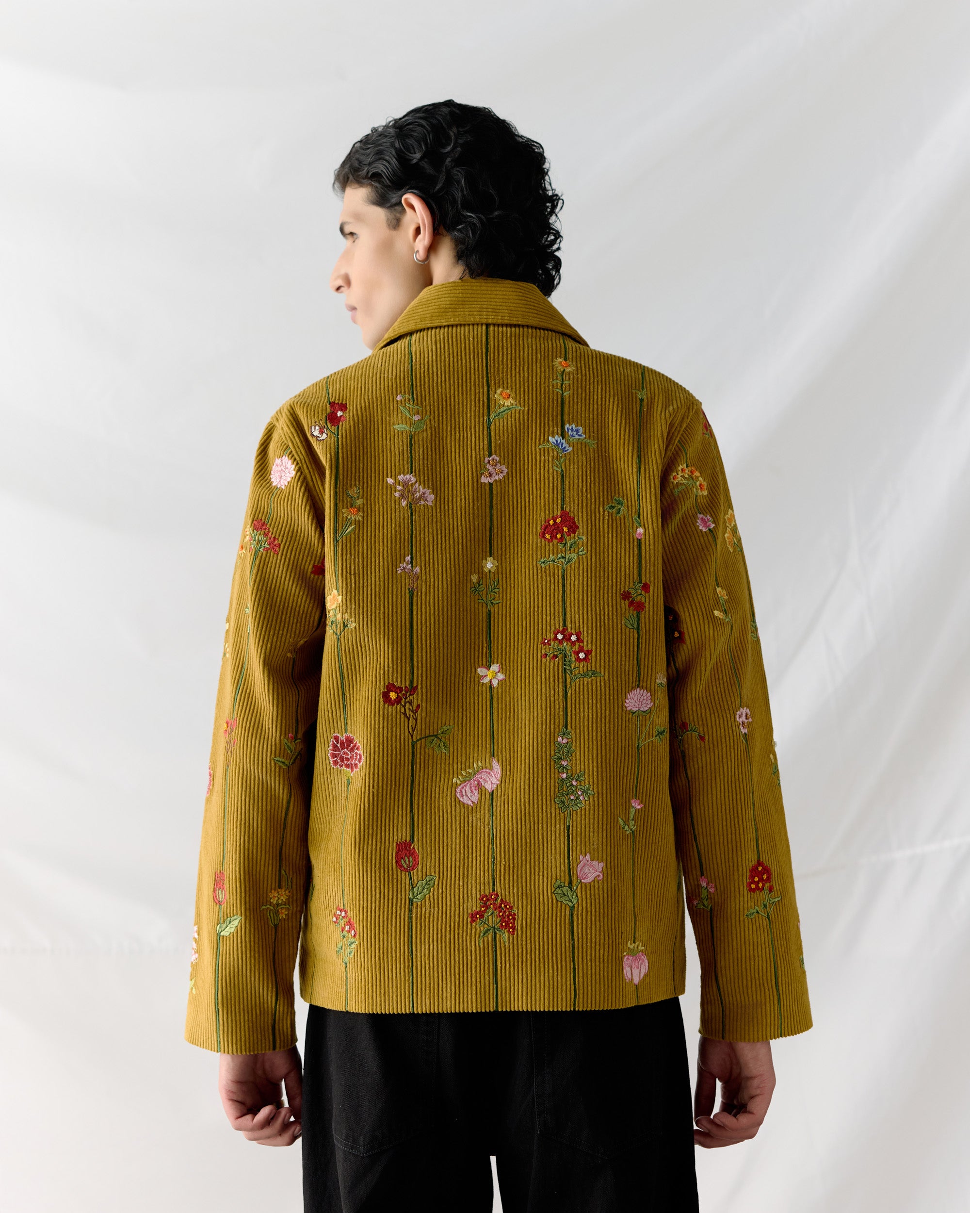 Floral stripes corduroy jacket