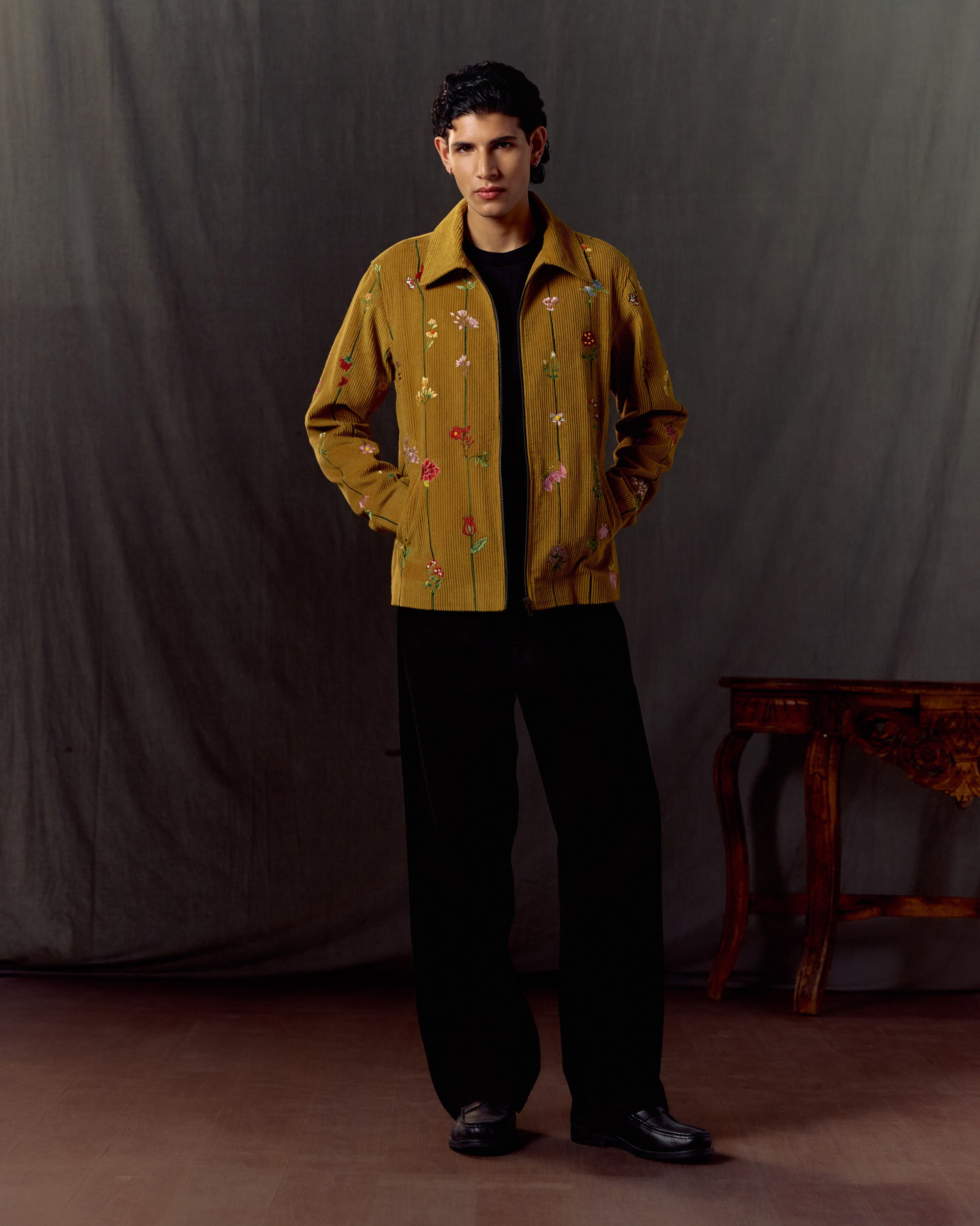 Floral stripes corduroy jacket