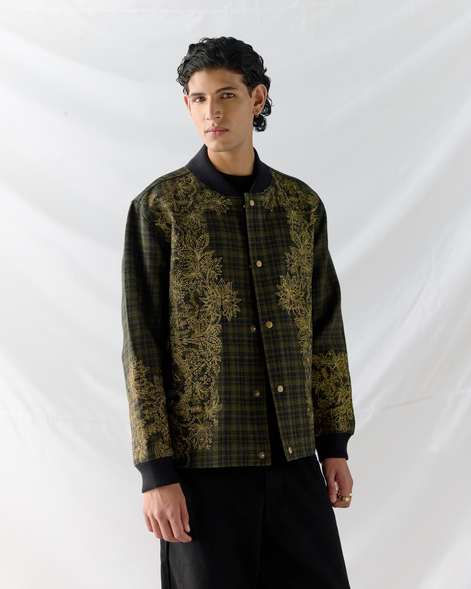 Golden Moss Embroidered bomber jacket