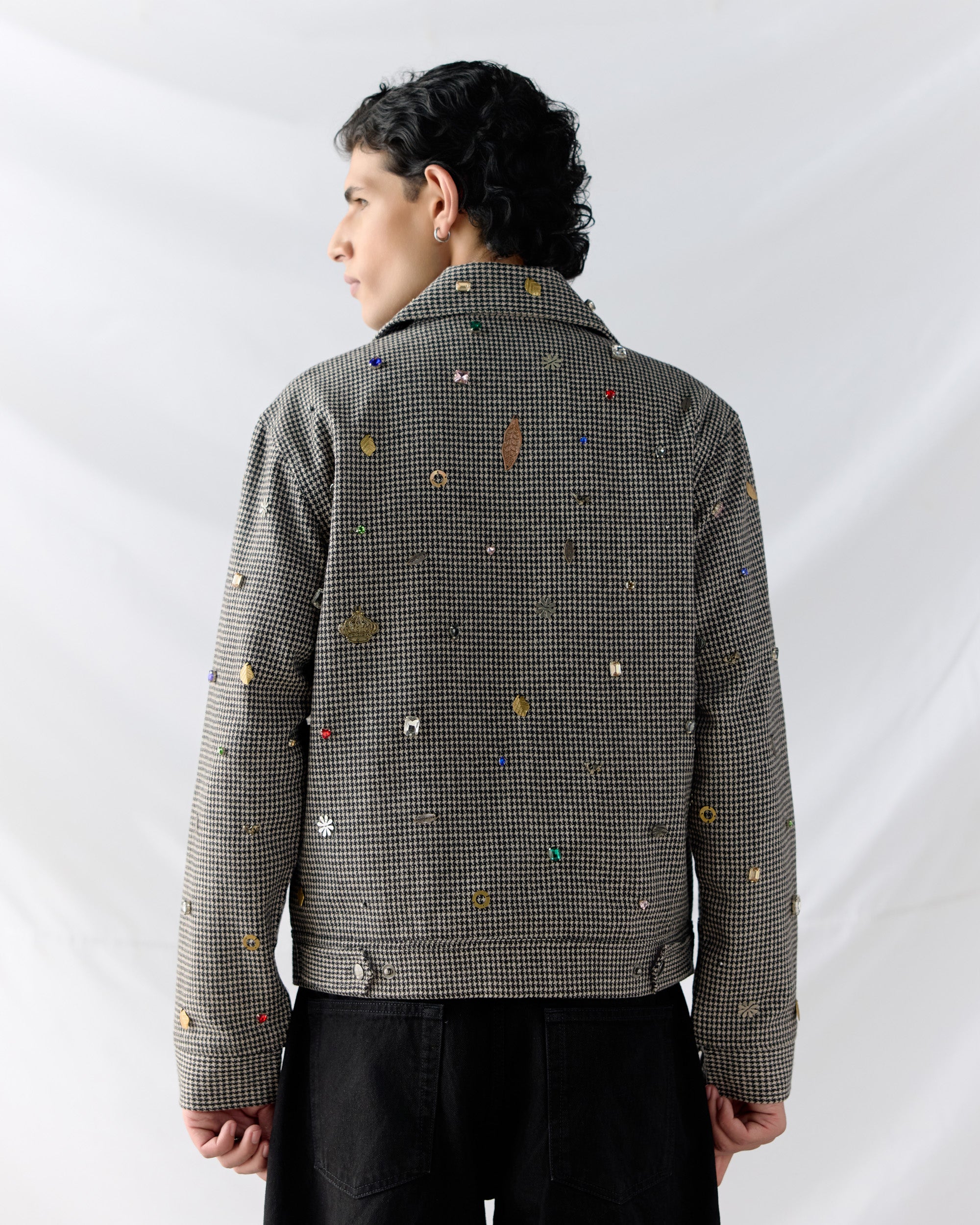 Hand embroidered wool zip up jacket