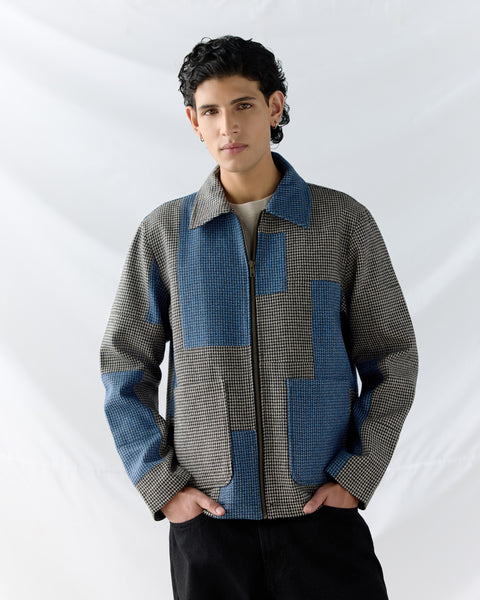 Patchwork wool zip up jacket