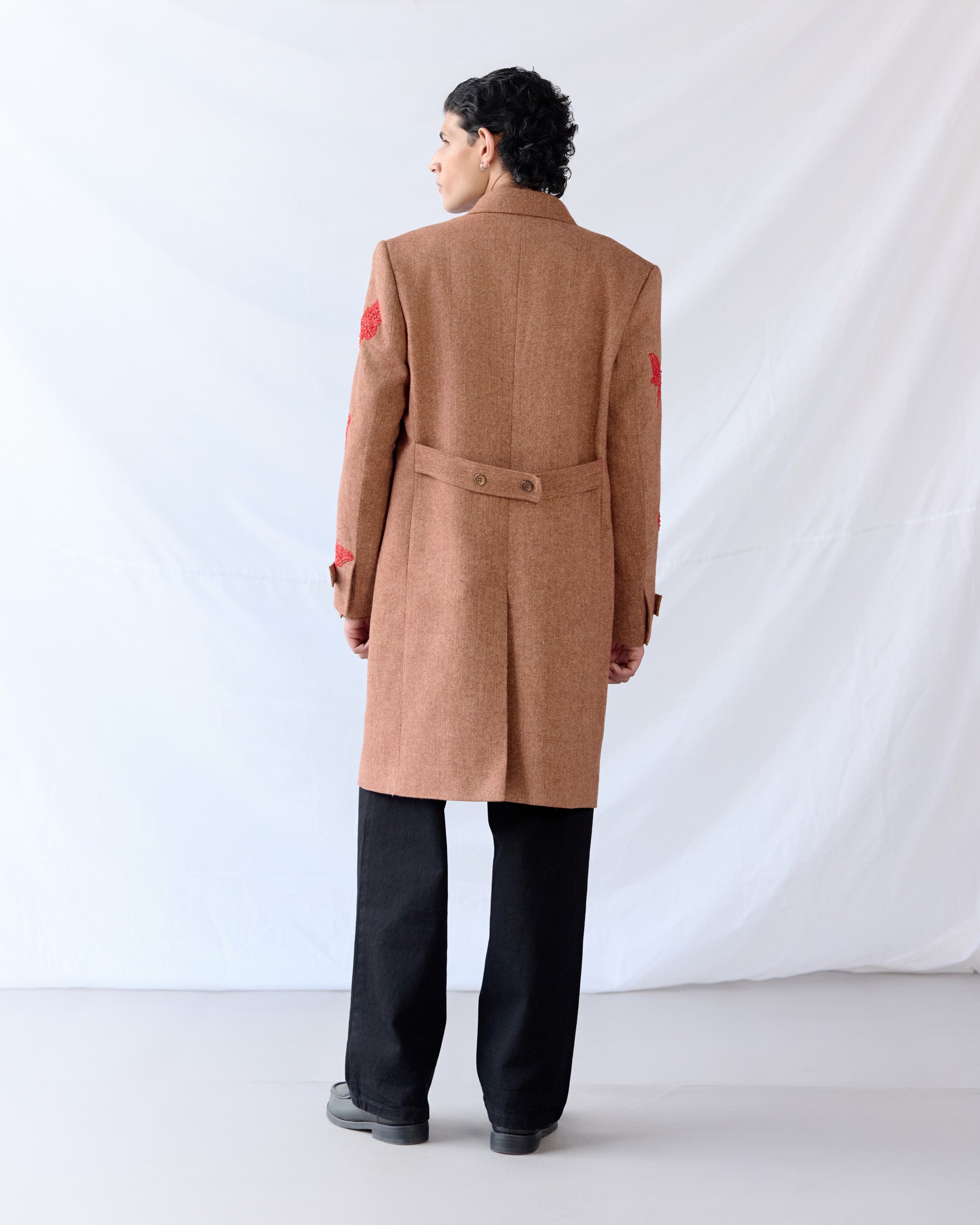Butterfly Embroidered Wool Overcoat