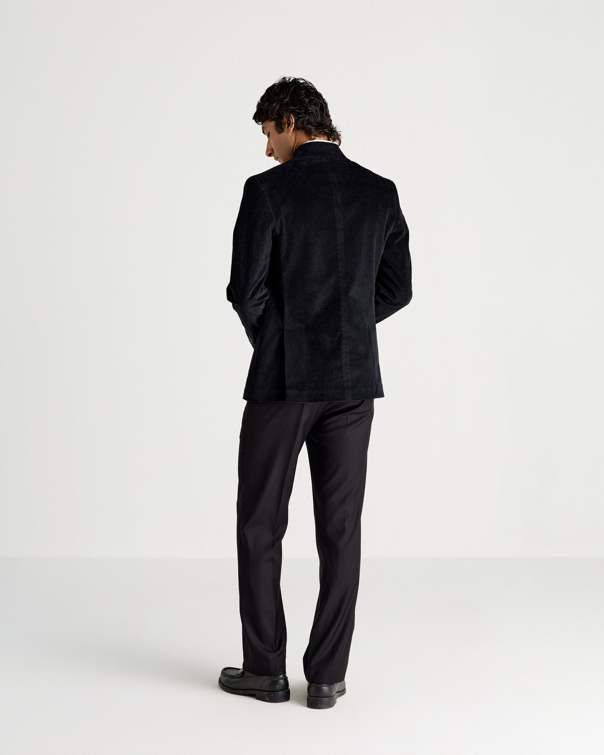 Black Corduroy Double-Breasted Knot-Closure Blazer