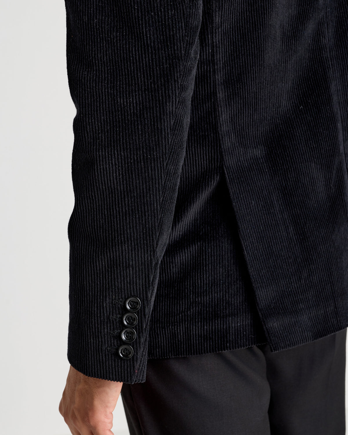 Black Corduroy Double-Breasted Knot-Closure Blazer