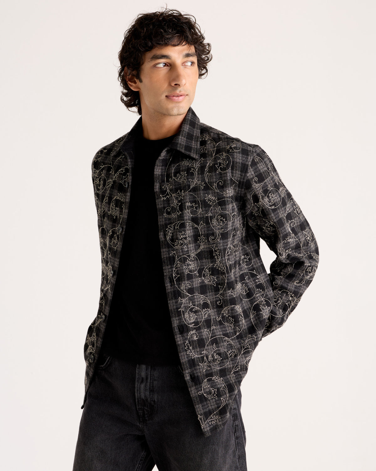 "Le Verona" Hand-Embroidered Wool Overshirt